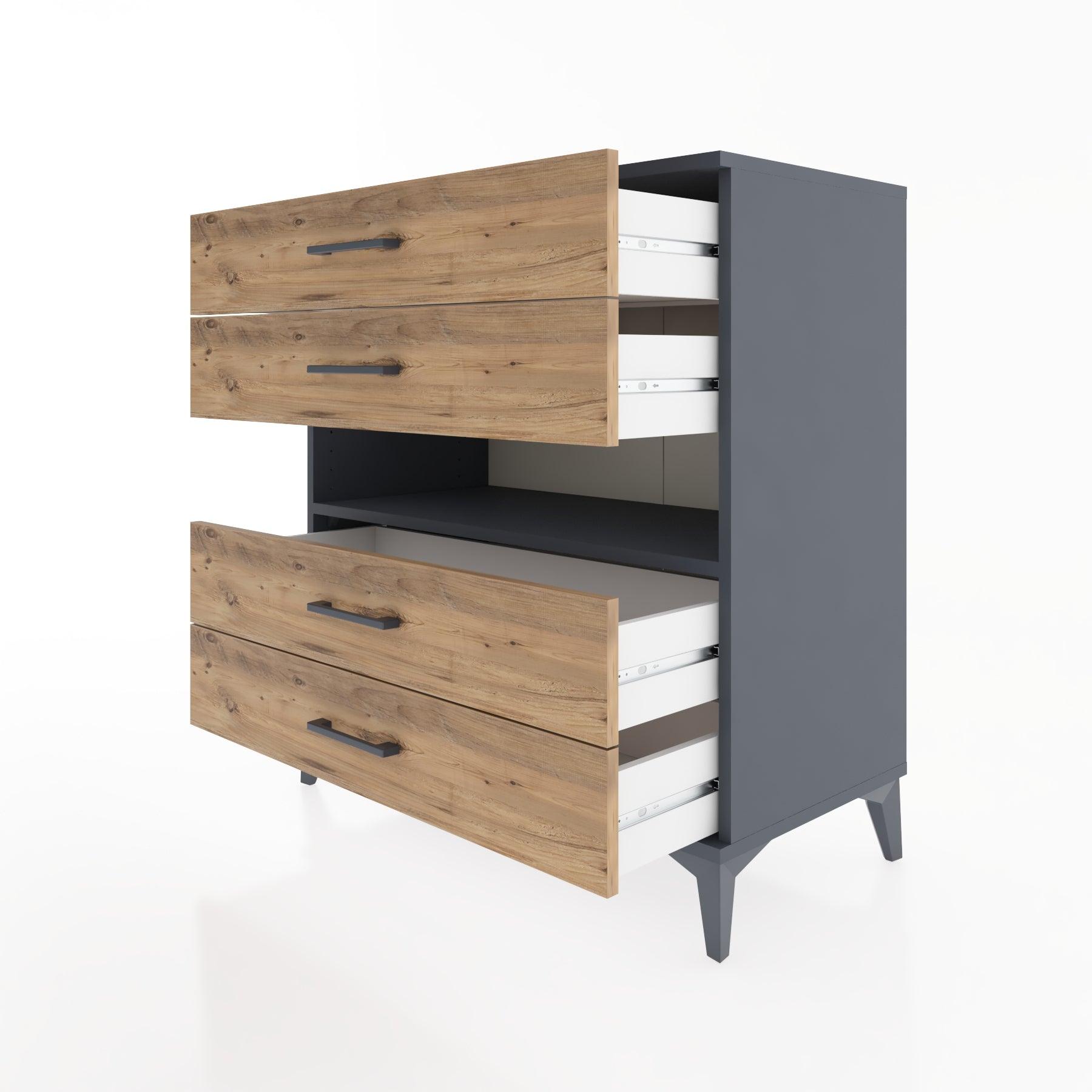 Woodntry Modüler Şifonyer Antrasit 88x44x84 cm Çekmeceli ve Raflı CR21-2
