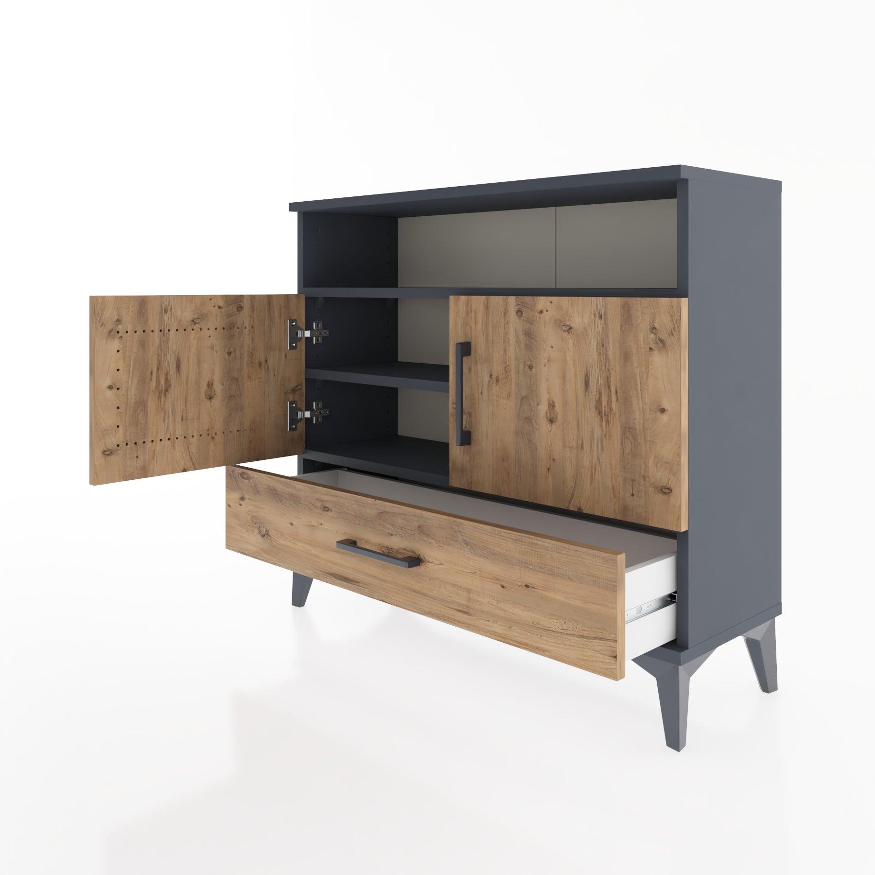Woodntry Modüler Şifonyer Raf Kapak Çekmeceli 88x30x68 cm Antrasit - Woodntry