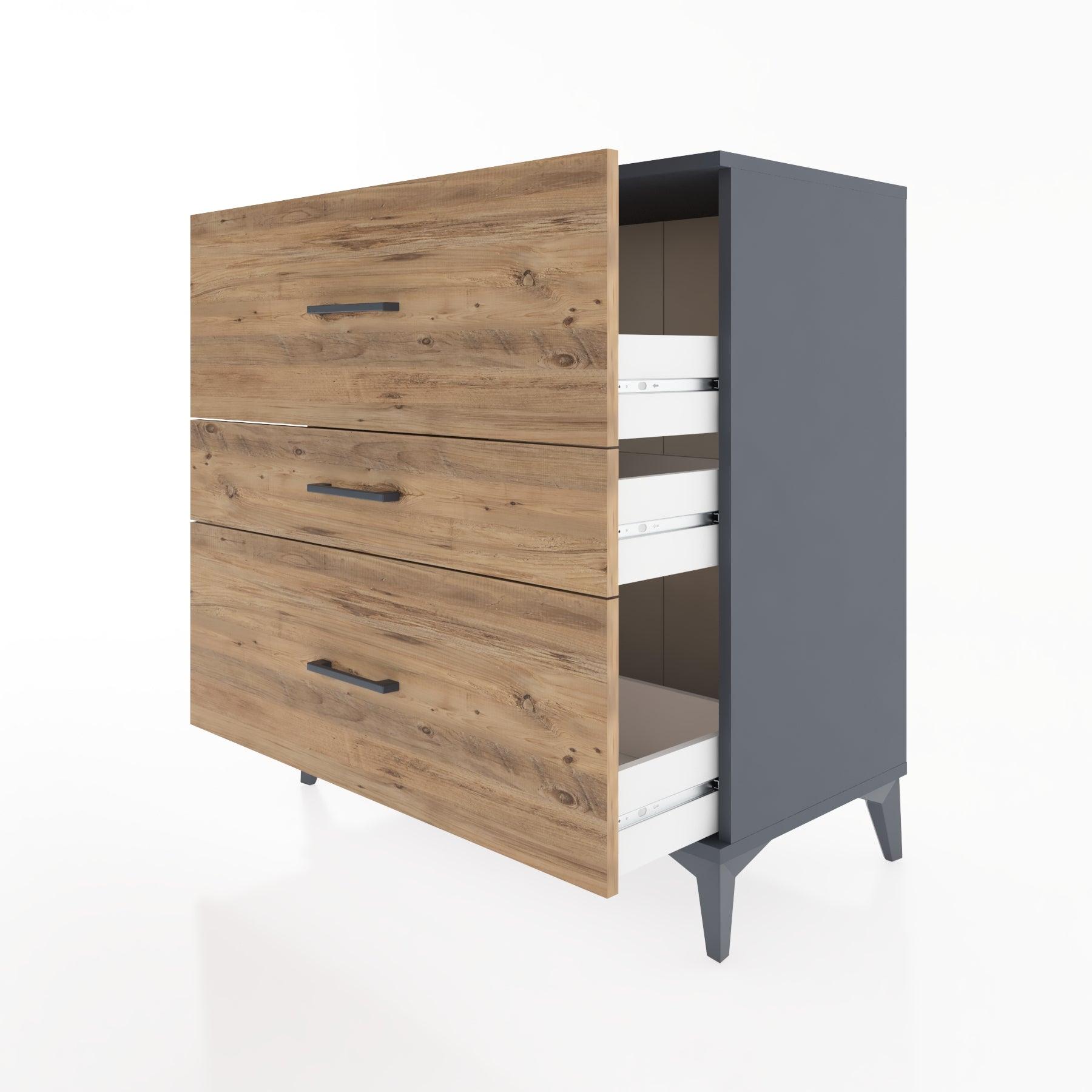 Woodntry Modüler Şifonyer Antrasit 88x44x84 cm Çekmeceli C1-2