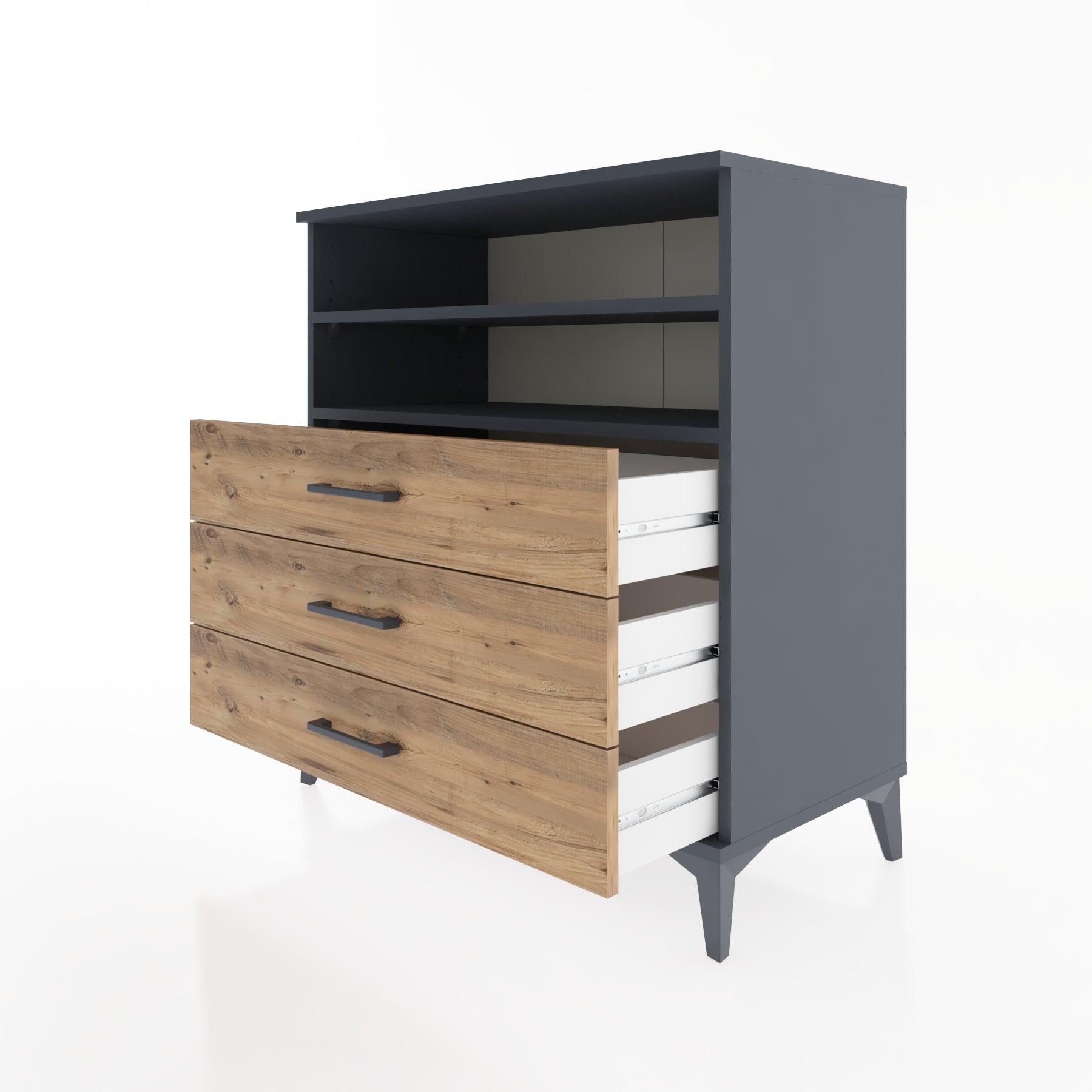 Woodntry Modüler Şifonyer Antrasit 88x44x84 cm Çekmeceli ve Raflı CR17-2