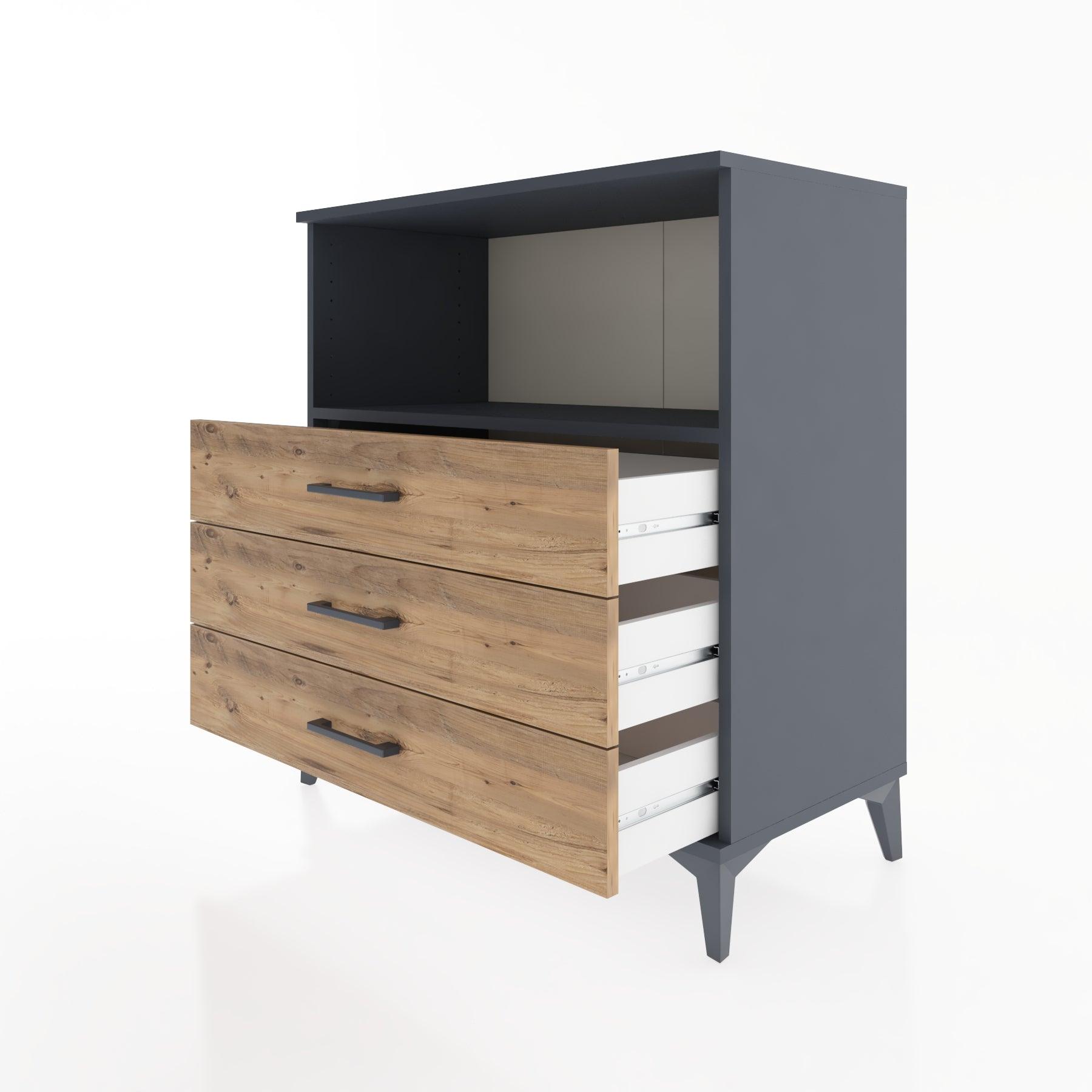 Woodntry Modüler Şifonyer Antrasit 88x44x84 cm Çekmeceli ve Raflı CR18-2