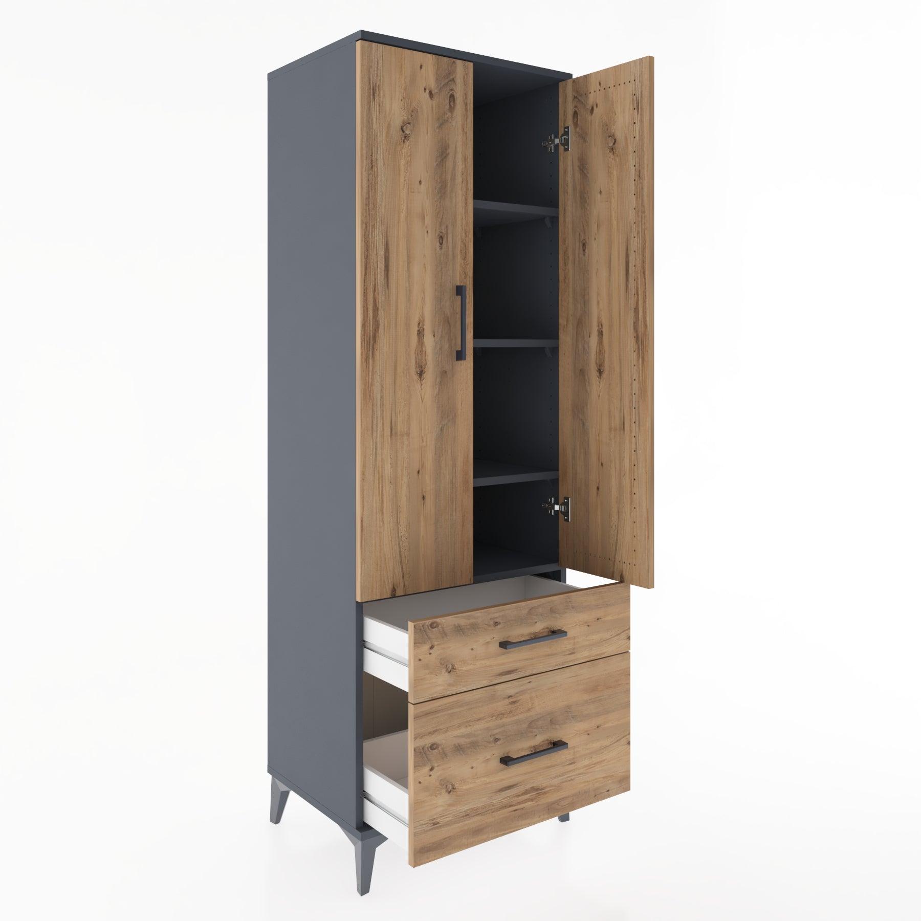 Woodntry Modular Cabinet Anthracite 60x44x170 cm with Doors and Drawers KC15-2