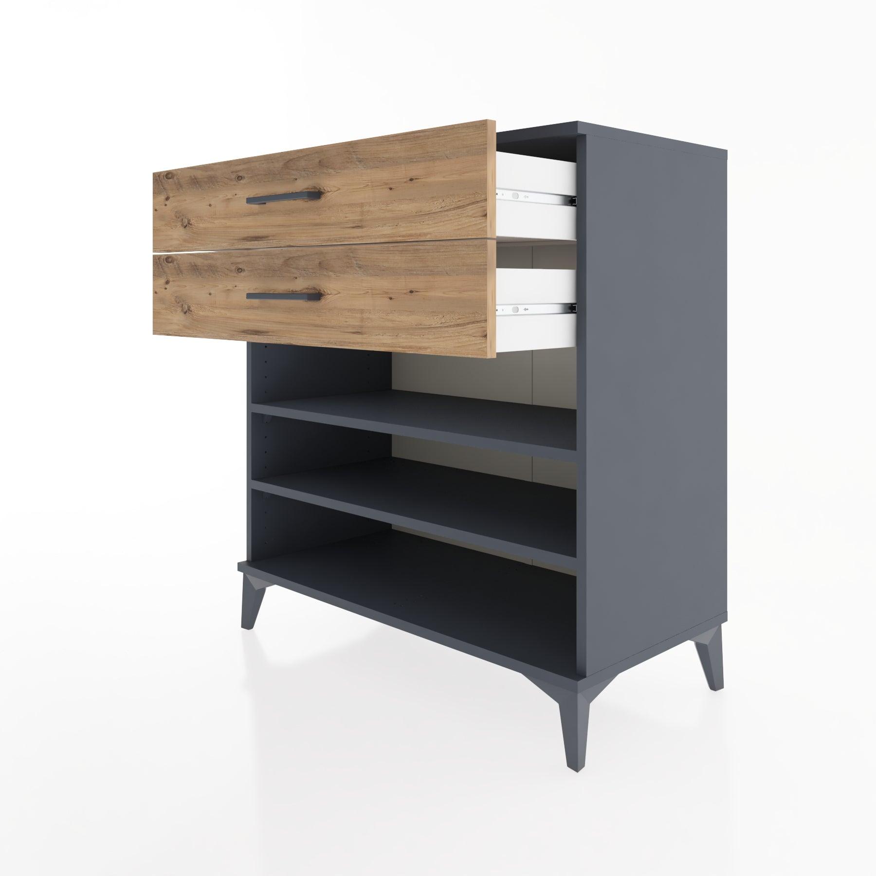 Woodntry Modüler Şifonyer Antrasit 88x44x84 cm Çekmeceli ve Raflı CR13-2