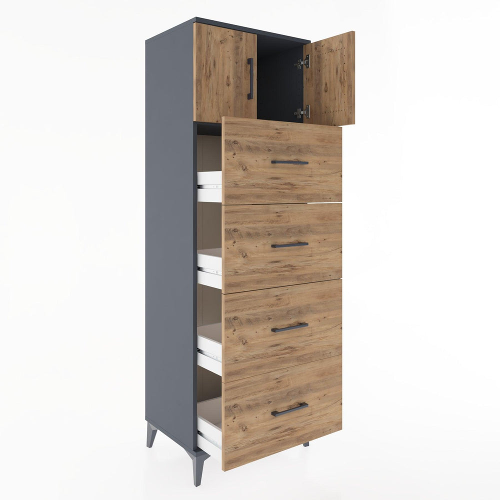 Woodntry Modular Cabinet Anthracite 60x44x170 cm with Doors and Drawers KC25-2