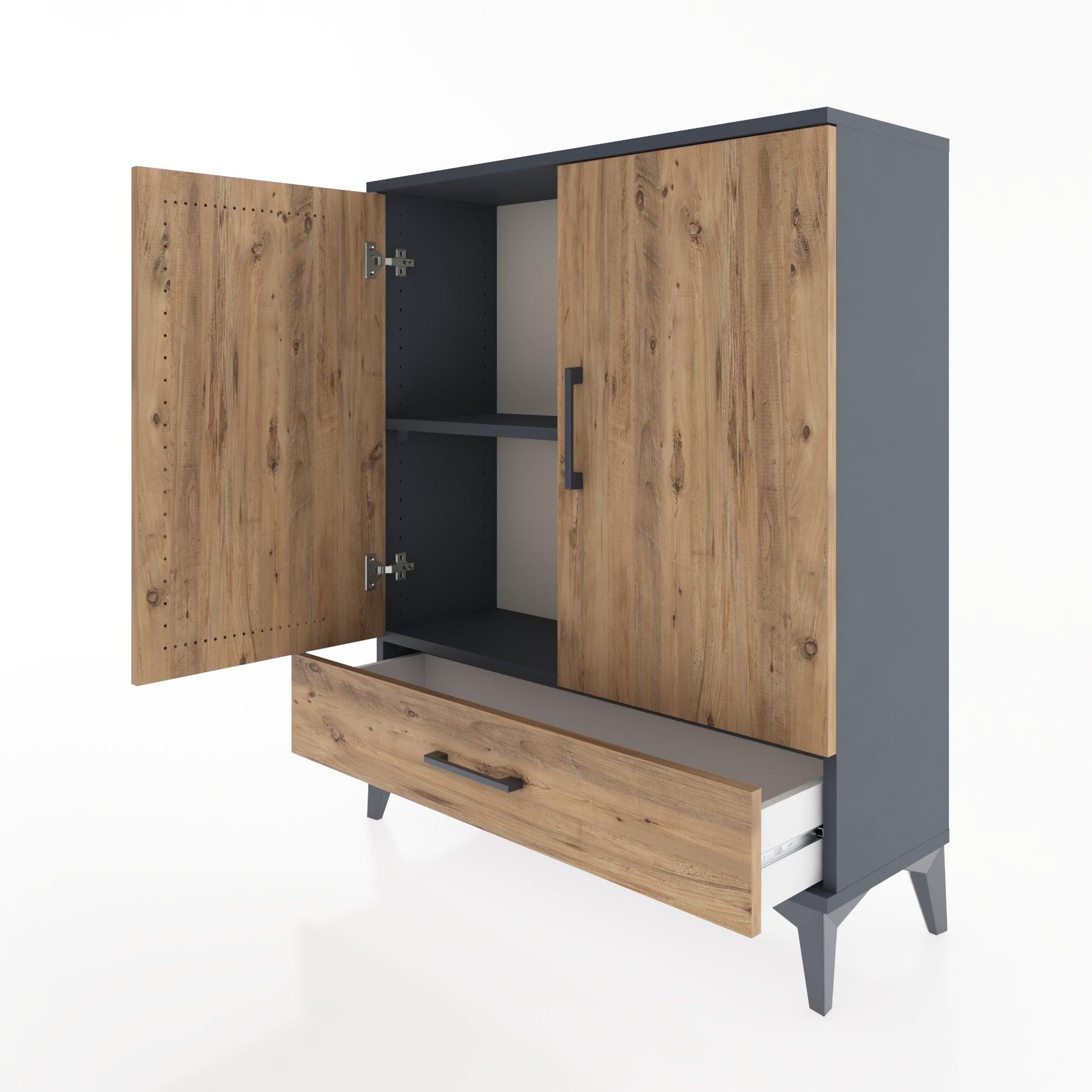Woodntry Modüler Şifonyer Antrasit 88x30x94 cm Kapaklı ve Çekmeceli KC2-2