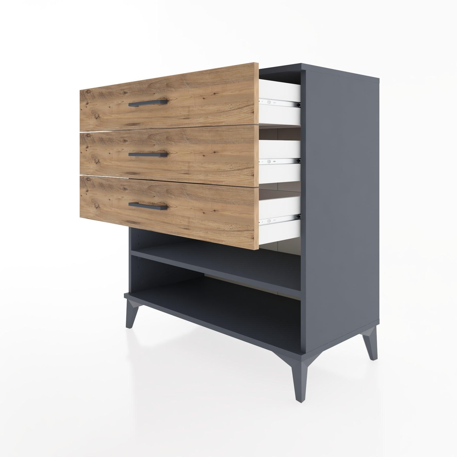 Woodntry Modüler Şifonyer Antrasit 88x44x84 cm Çekmeceli ve Raflı CR12-2