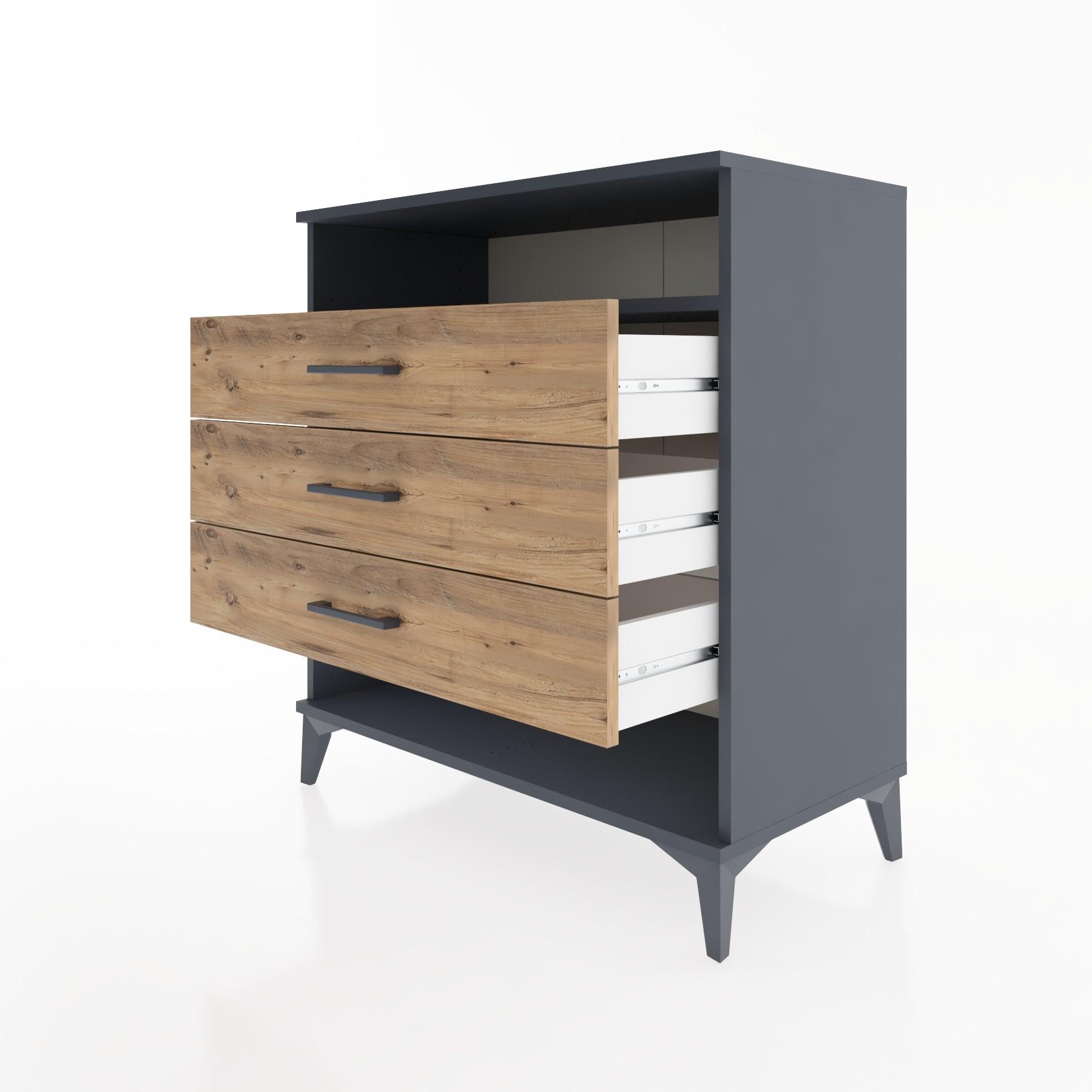 Woodntry Modüler Şifonyer Antrasit 88x44x84 cm Çekmeceli ve Raflı CR20-2