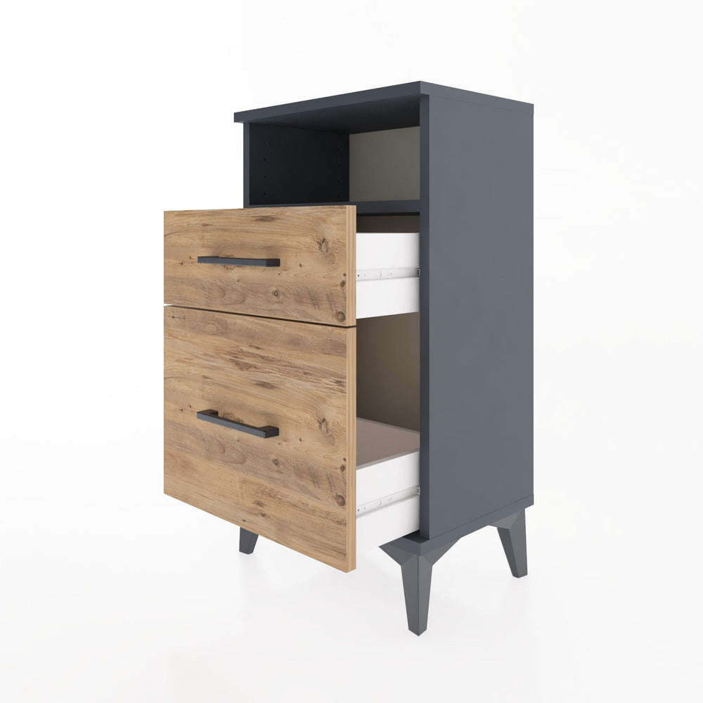 Woodntry Modüler Komodin 2 Çekmece ve Raflı V3 44x30x68 cm Antrasit - Woodntry