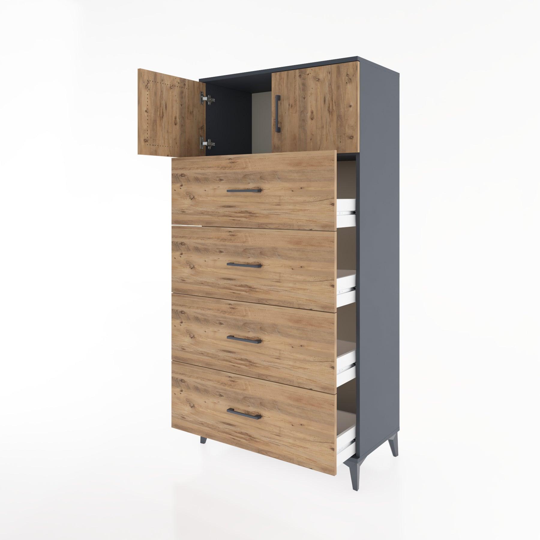 Woodntry Modular Cabinet Anthracite 88x44x170 cm with Doors and Drawers KC25-2