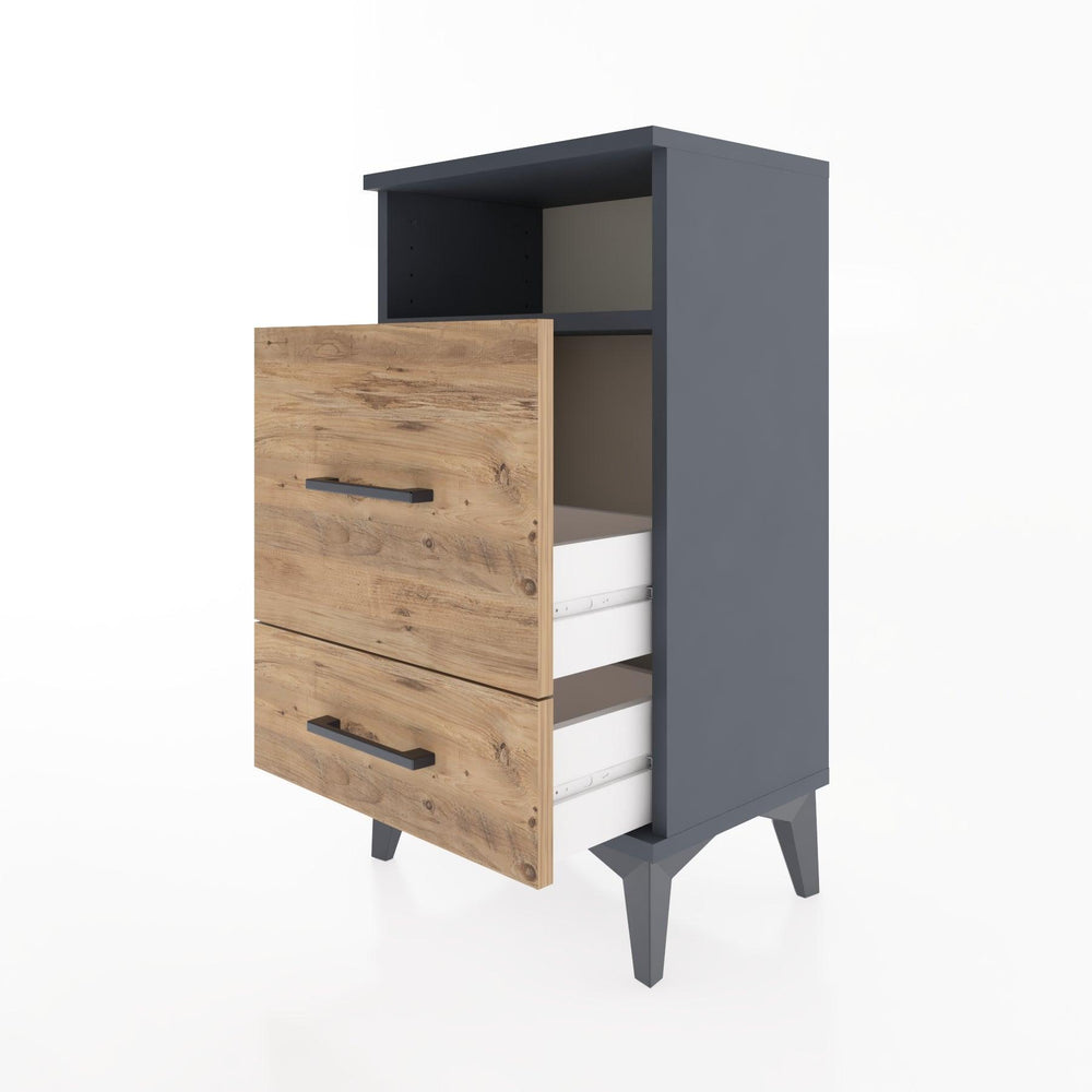 Woodntry Modüler Komodin 2 Çekmece ve Raflı V4 44x30x68 cm Antrasit - Woodntry