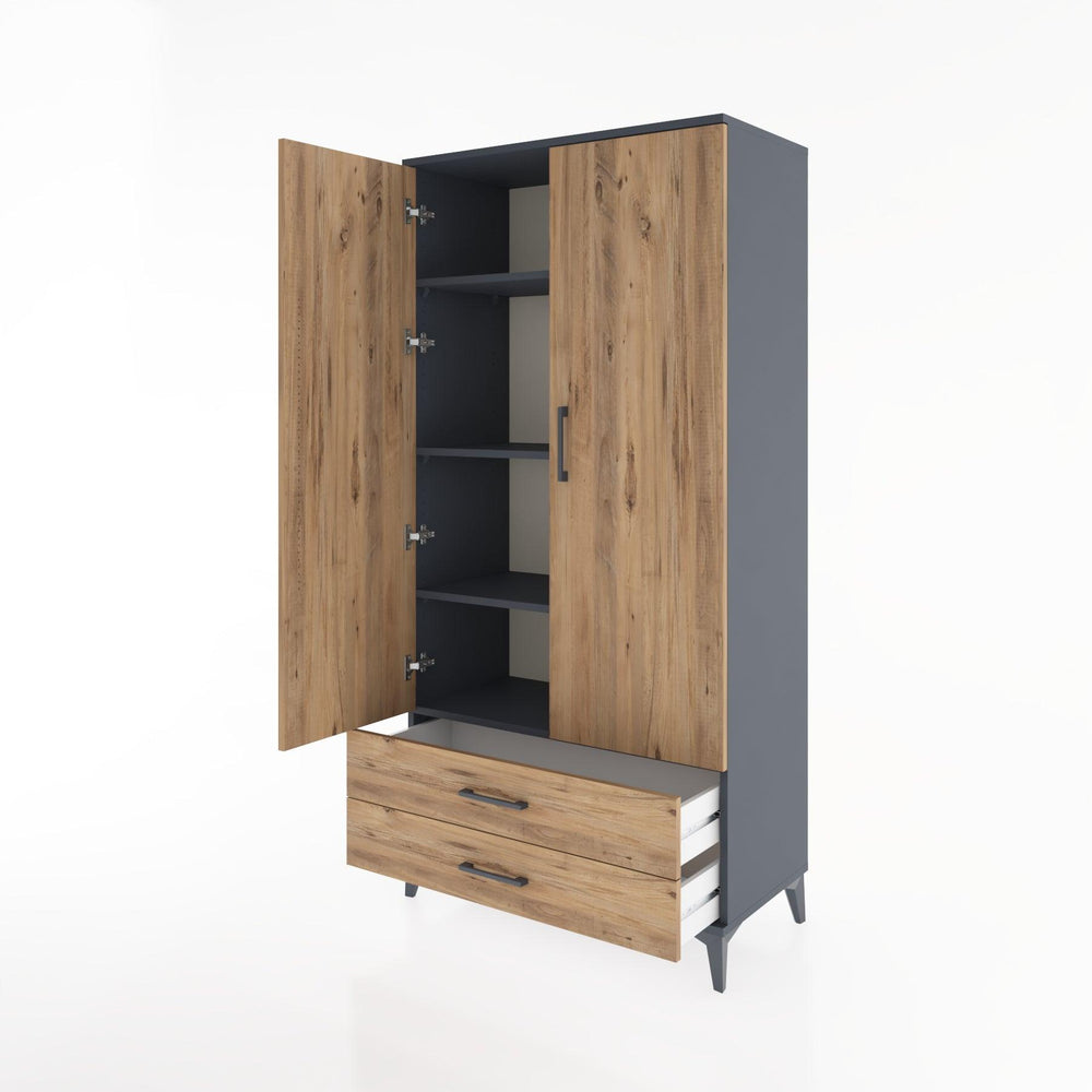 Woodntry Modüler Dolap Antrasit 88x44x170 cm Kapaklı ve Çekmeceli KC7-2