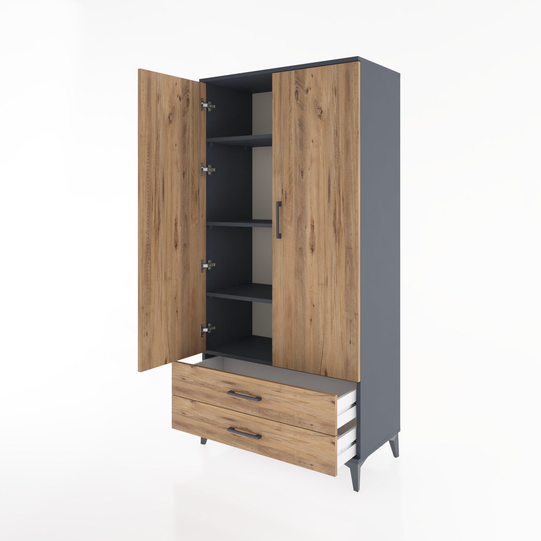 Woodntry Modular Cabinet Anthracite 88x44x170 cm with Doors and Drawers KC7-2