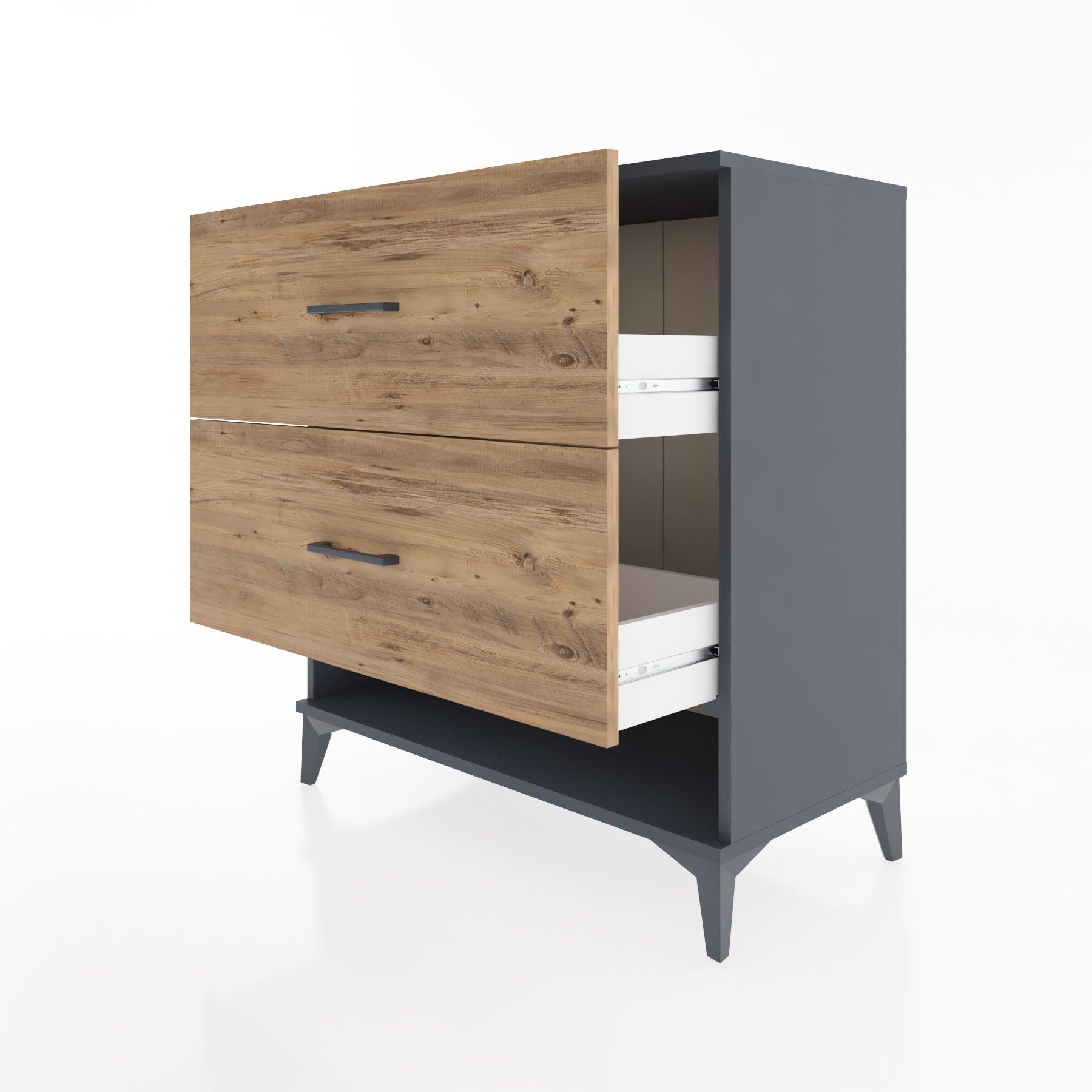 Woodntry Modüler Şifonyer Antrasit 88x44x84 cm Çekmeceli ve Raflı CR4-2