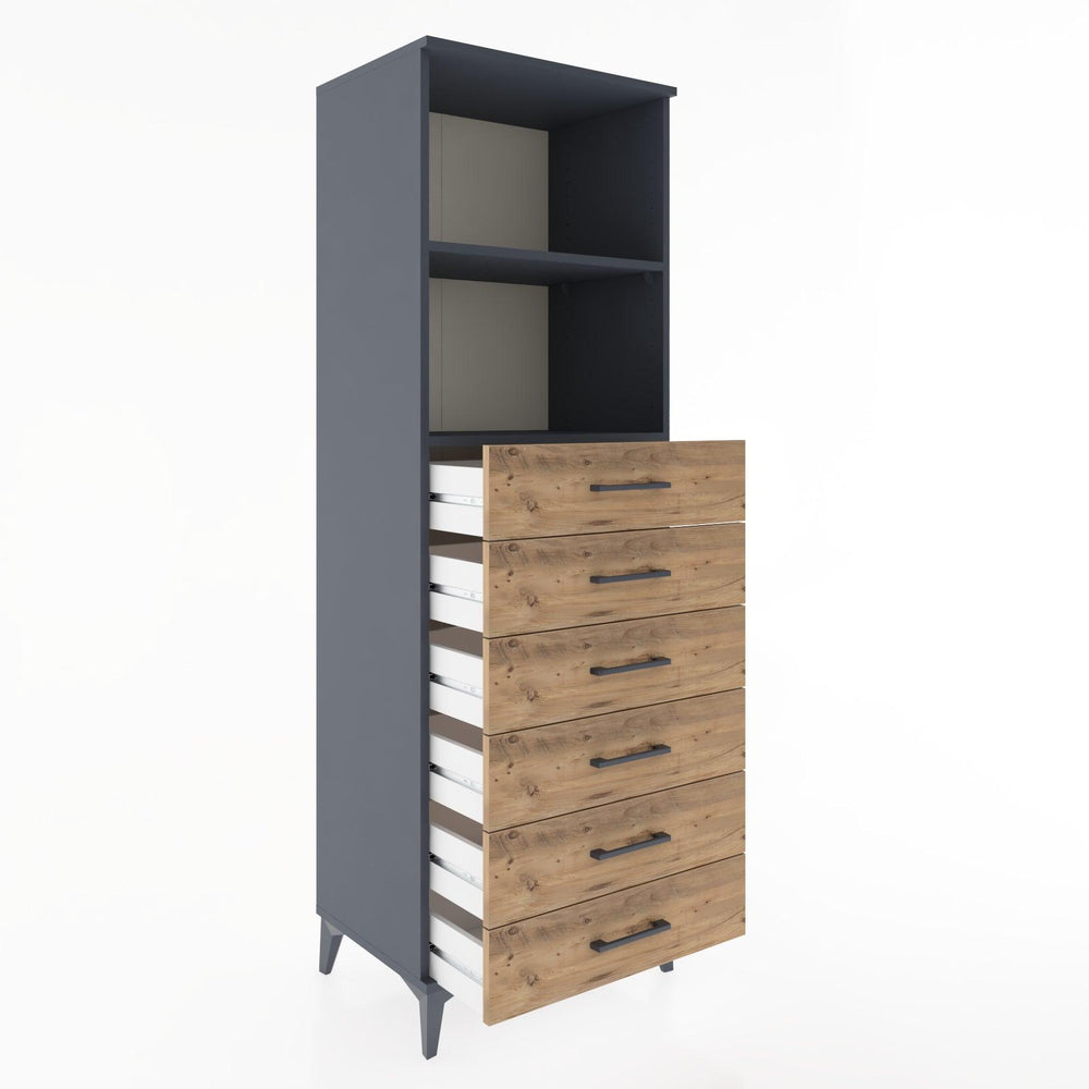 Woodntry Modüler Dolap Antrasit 60x44x170 cm Çekmeceli ve Raflı CR34-2