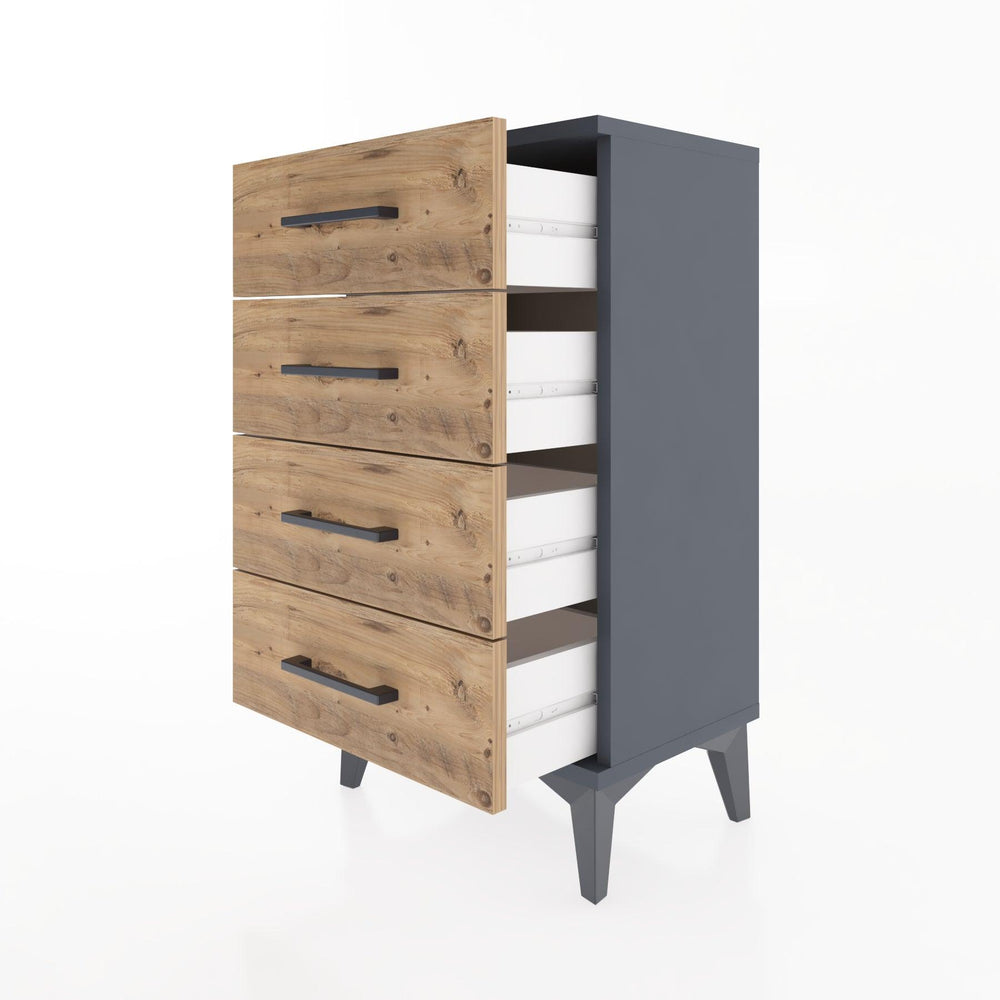 Woodntry Modüler Komodin 4 Çekmeceli 44x30x68 cm Antrasit - Woodntry