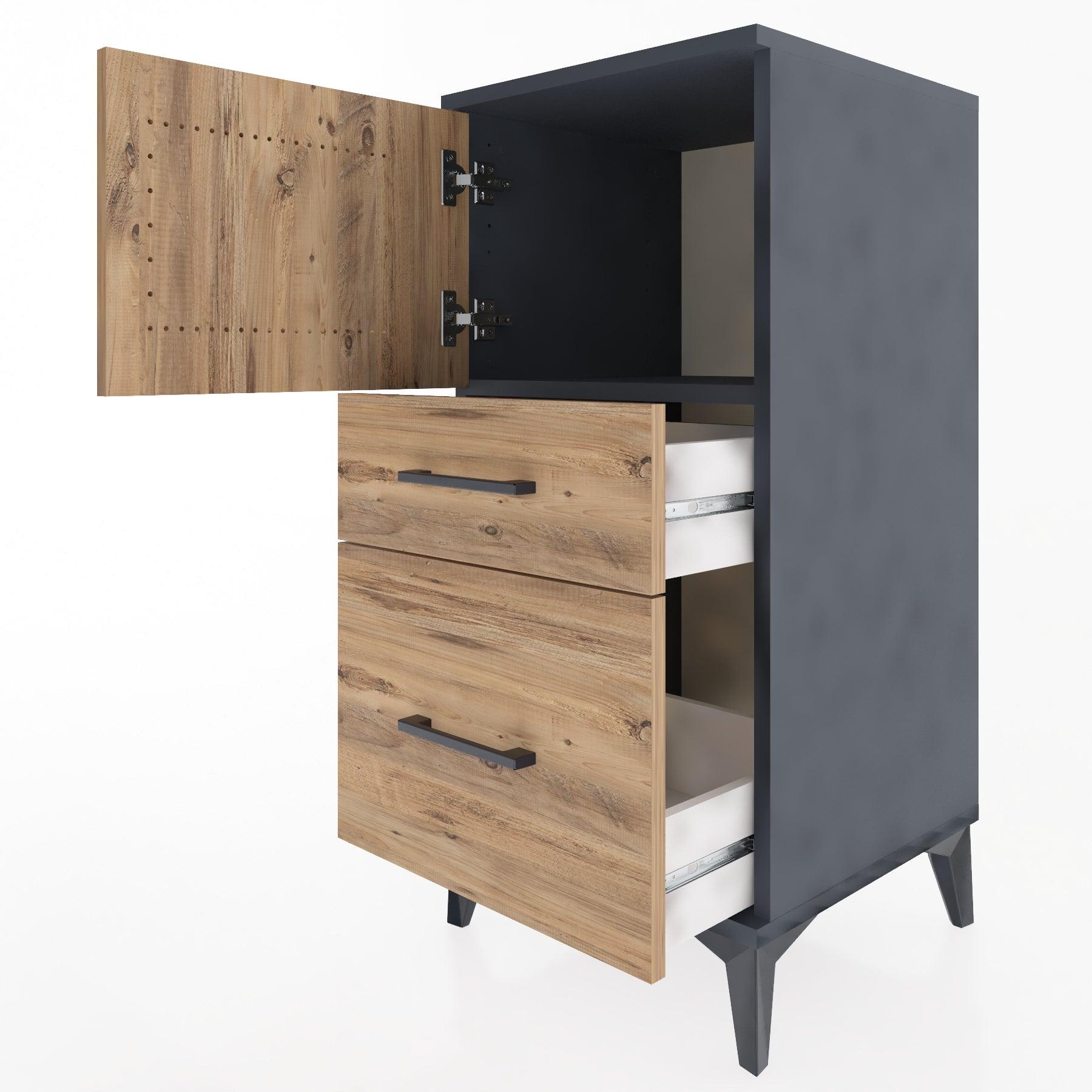 Woodntry Modular Nightstand Anthracite 44x44x84 cm with Cover and Drawer KC45-2