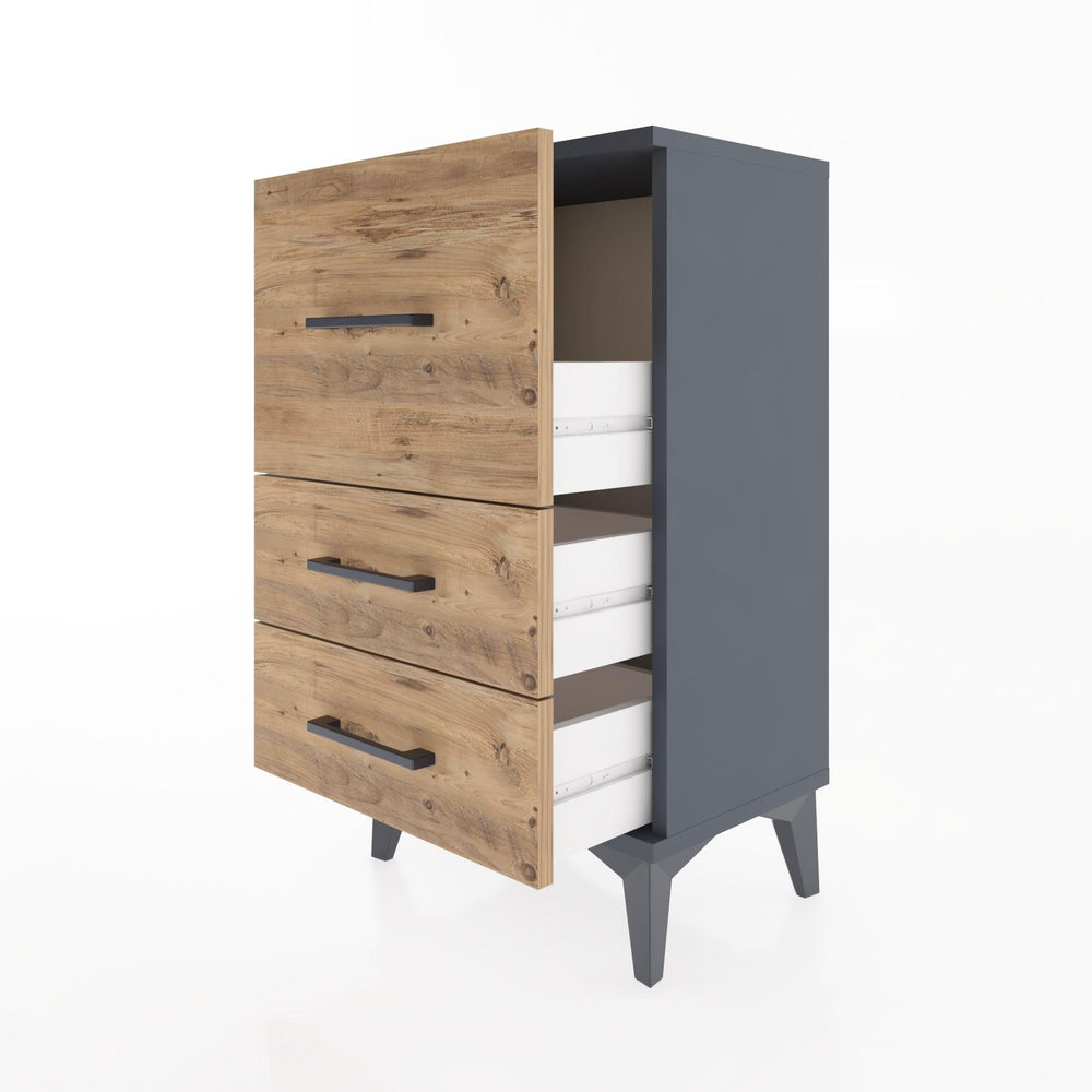 Woodntry Modüler Komodin Üç Çekmeceli V1 44x30x68 cm Antrasit - Woodntry
