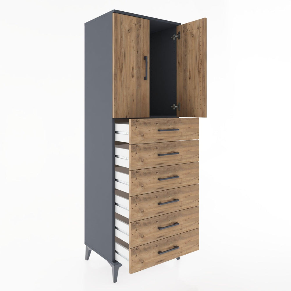 Woodntry Modüler Dolap Antrasit 60x44x170 cm Kapaklı ve Çekmeceli KC3-2