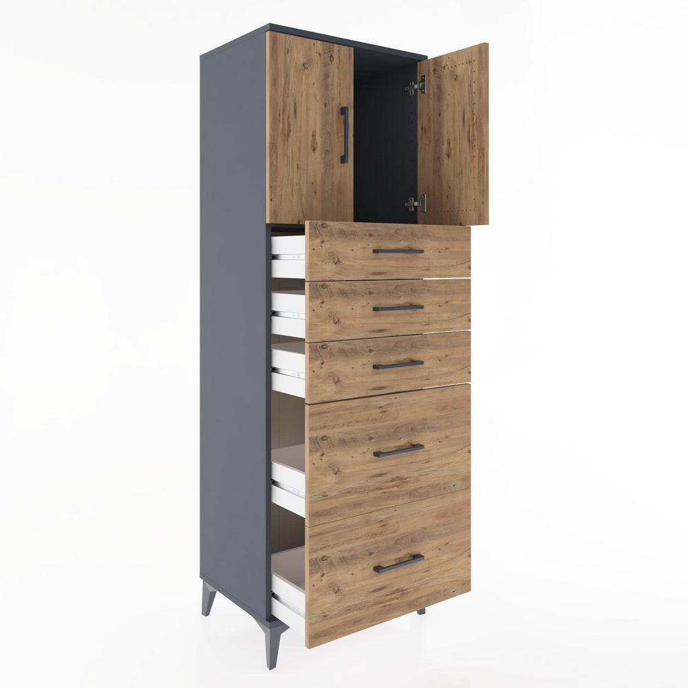Woodntry Modular Cabinet Anthracite 60x44x170 cm with Doors and Drawers KC18-2