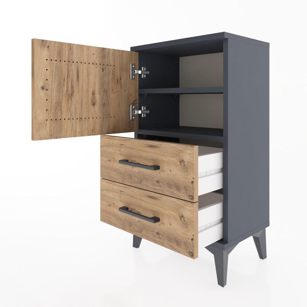 Woodntry Modüler Komodin Kapaklı 2 Çekmeceli 44x30x68 cm Antrasit - Woodntry