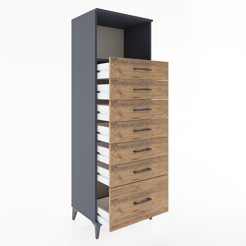 Woodntry Modüler Dolap Antrasit 60x44x170 cm Çekmeceli ve Raflı CR38-2