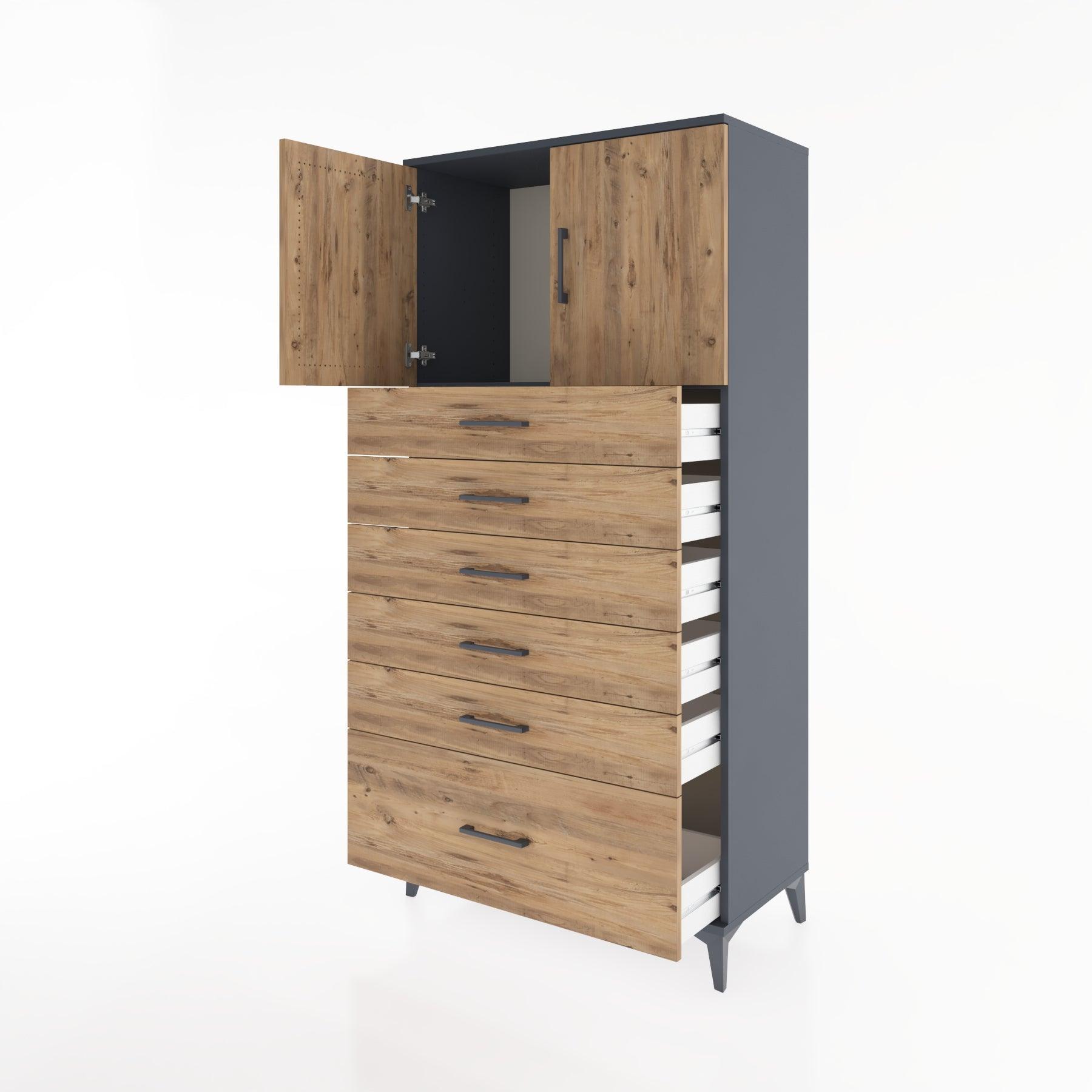 Woodntry Modular Cabinet Anthracite 88x44x170 cm with Doors and Drawers KC11-2