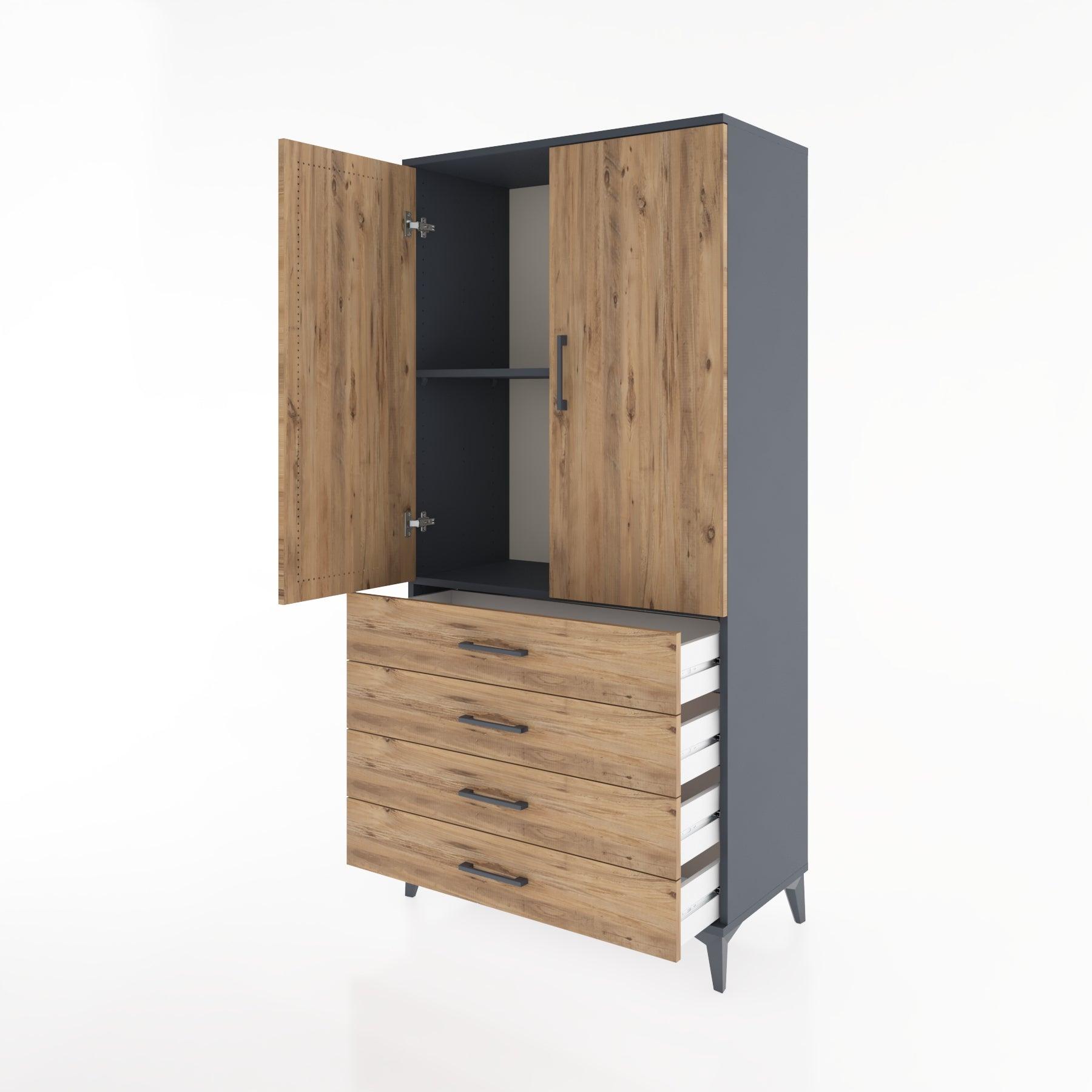 Woodntry Modular Cabinet Anthracite 88x44x170 cm with Doors and Drawers KC5-2