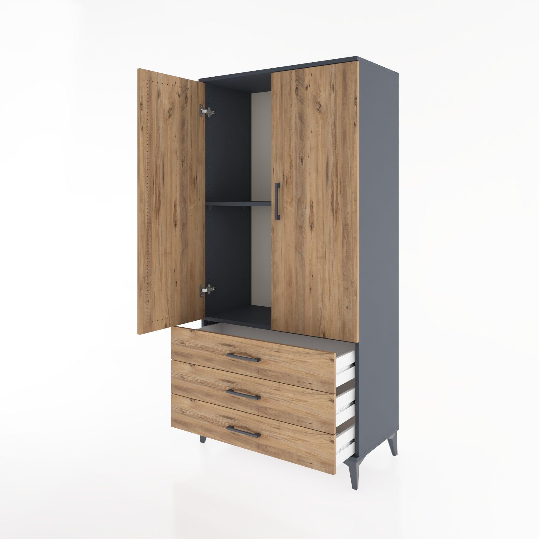 Woodntry Modular Cabinet Anthracite 88x44x170 cm with Doors and Drawers KC6-2