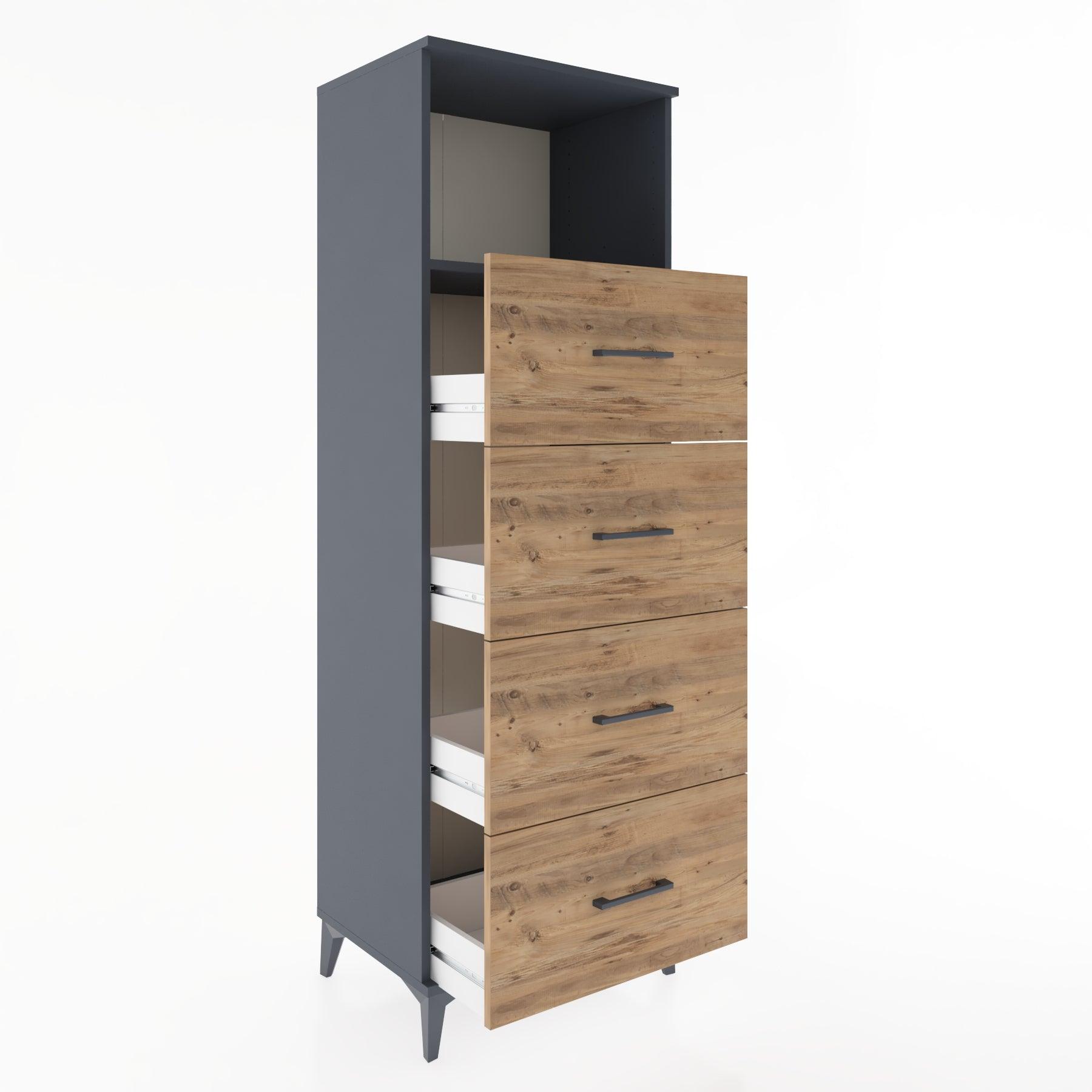 Woodntry Modüler Dolap Antrasit 60x44x170 cm Çekmeceli ve Raflı CR52-2