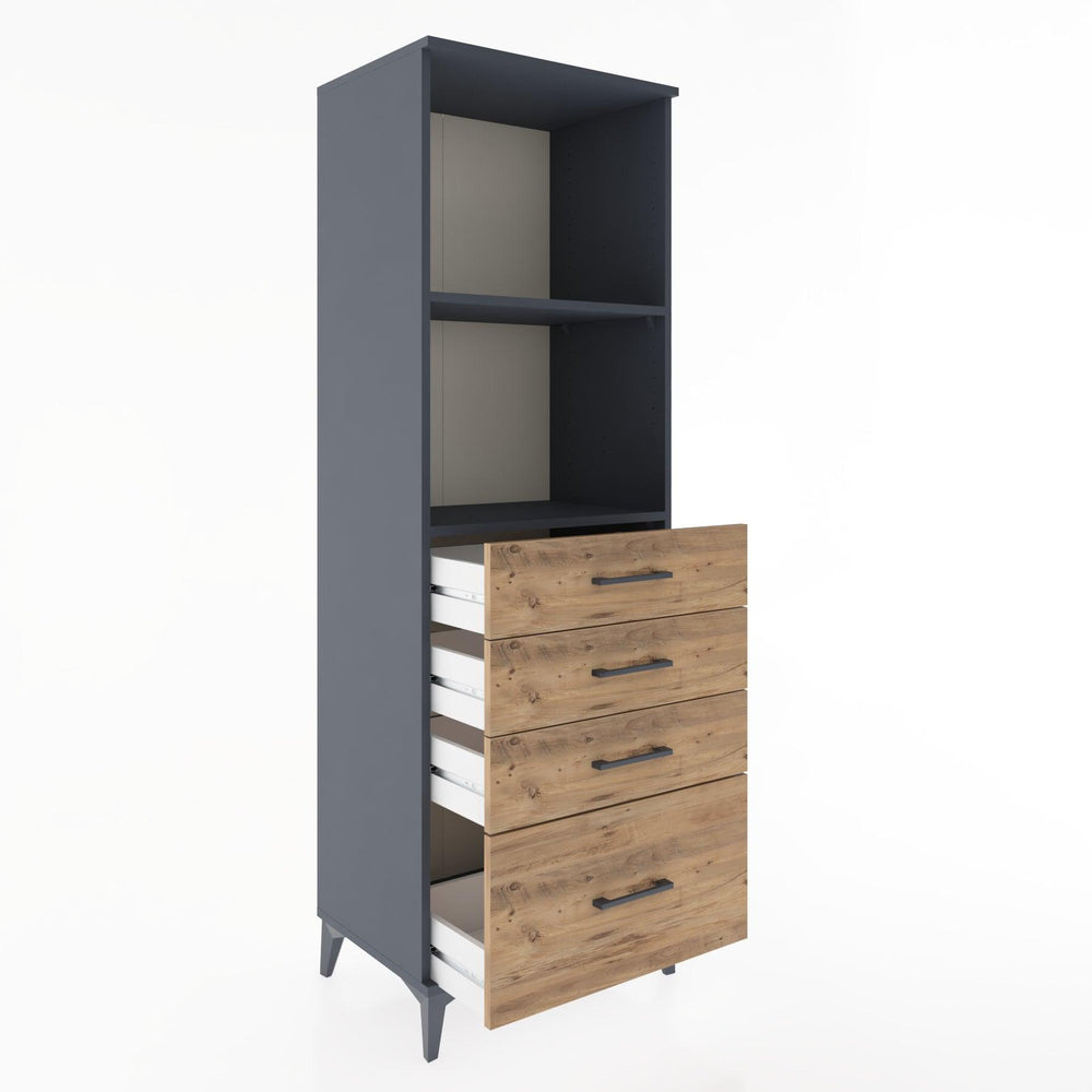 Woodntry Modüler Dolap Antrasit 60x44x170 cm Çekmeceli ve Raflı CR41-2