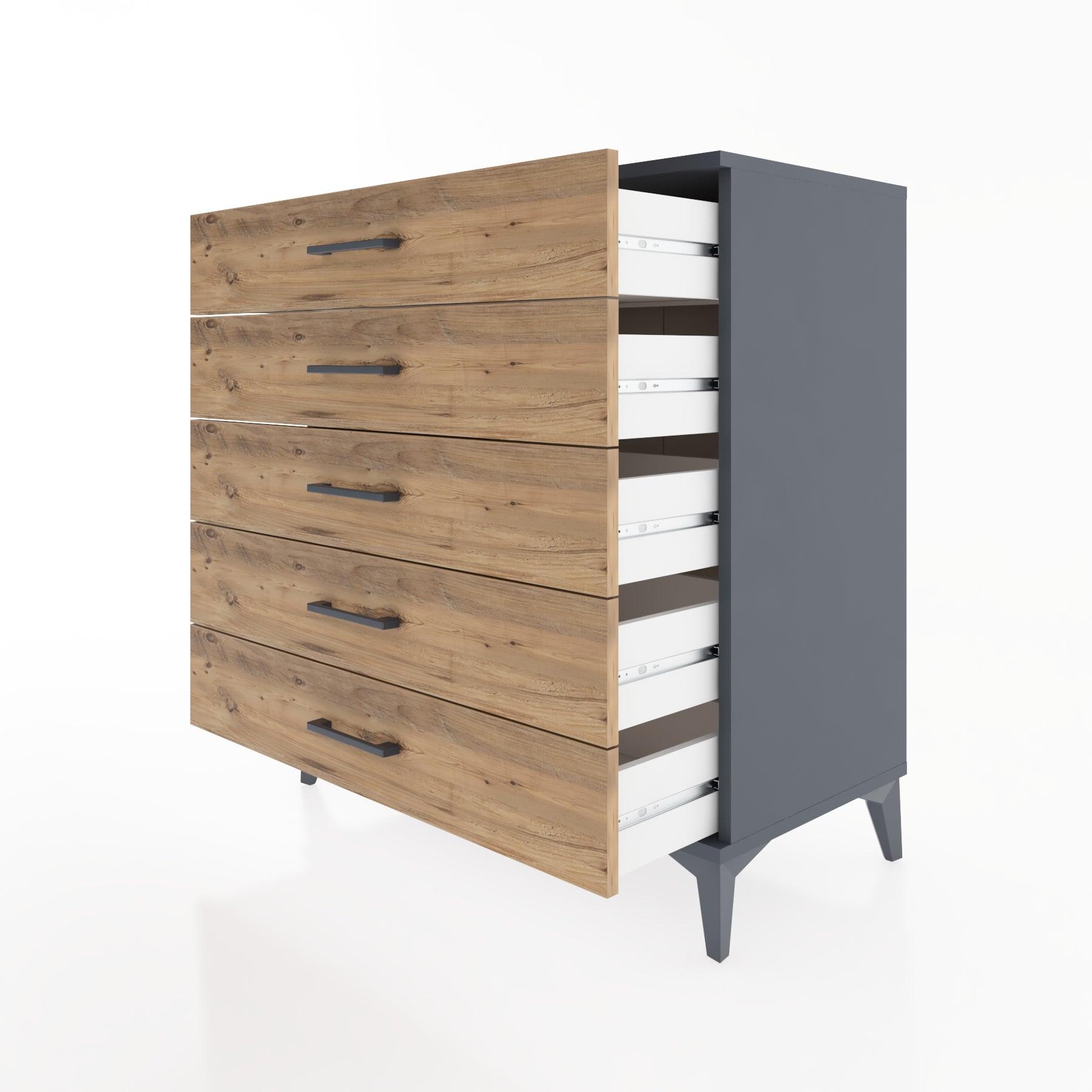 Woodntry Modüler Şifonyer Antrasit 88x44x84 cm Çekmeceli C9-2