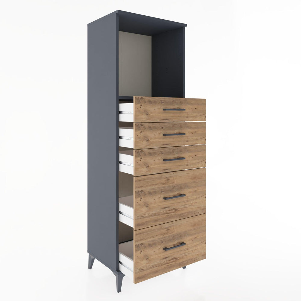 Woodntry Modüler Dolap Antrasit 60x44x170 cm Çekmeceli ve Raflı CR45-2