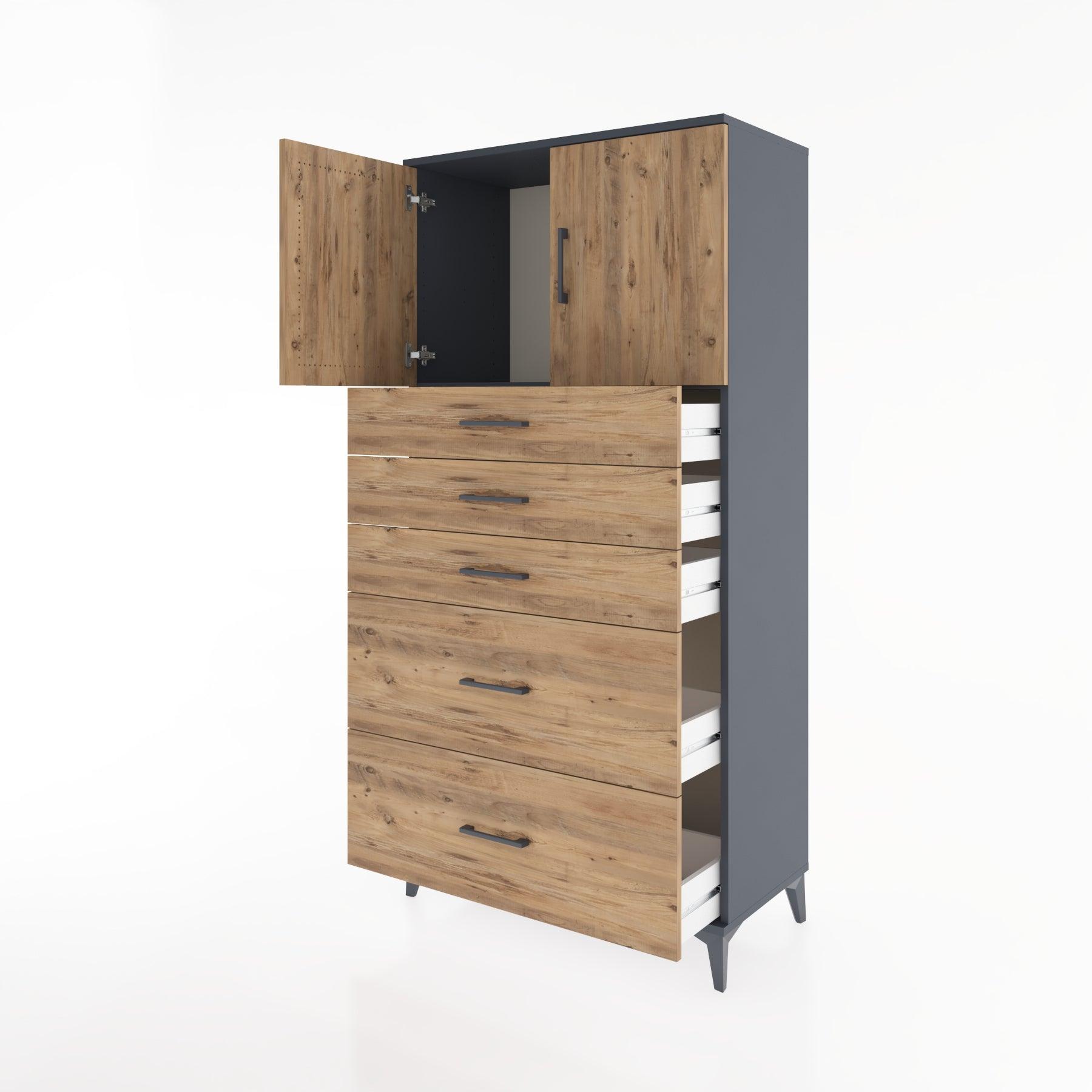 Woodntry Modular Cabinet Anthracite 88x44x170 cm with Doors and Drawers KC18-2