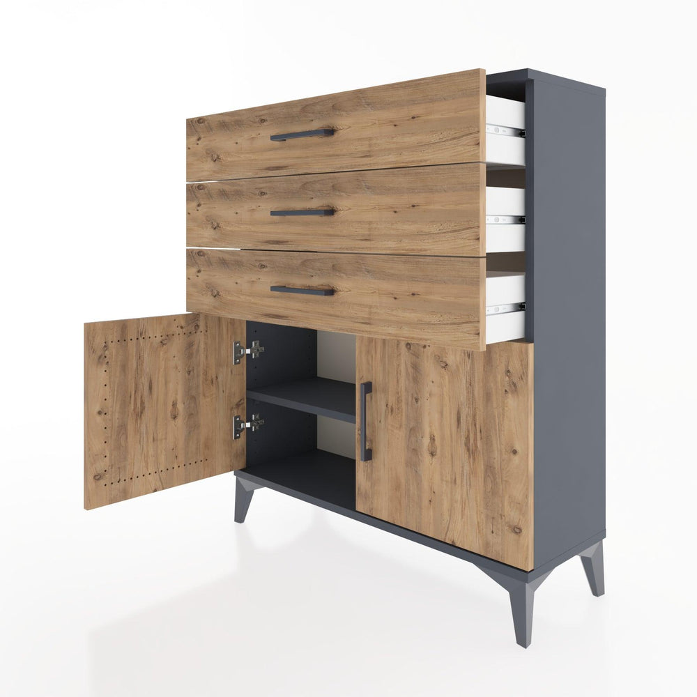 Woodntry Modüler Şifonyer Antrasit 88x30x94 cm Kapaklı ve Çekmeceli KC8-2