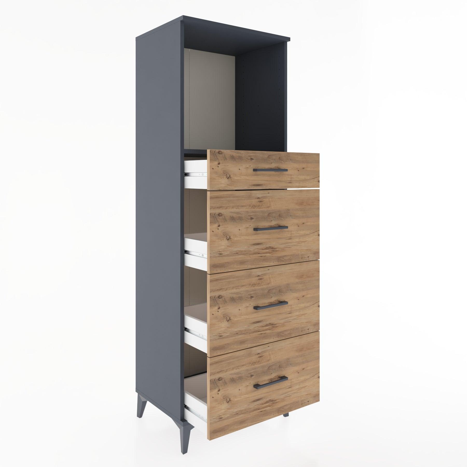 Woodntry Modüler Dolap Antrasit 60x44x170 cm Çekmeceli ve Raflı CR50-2