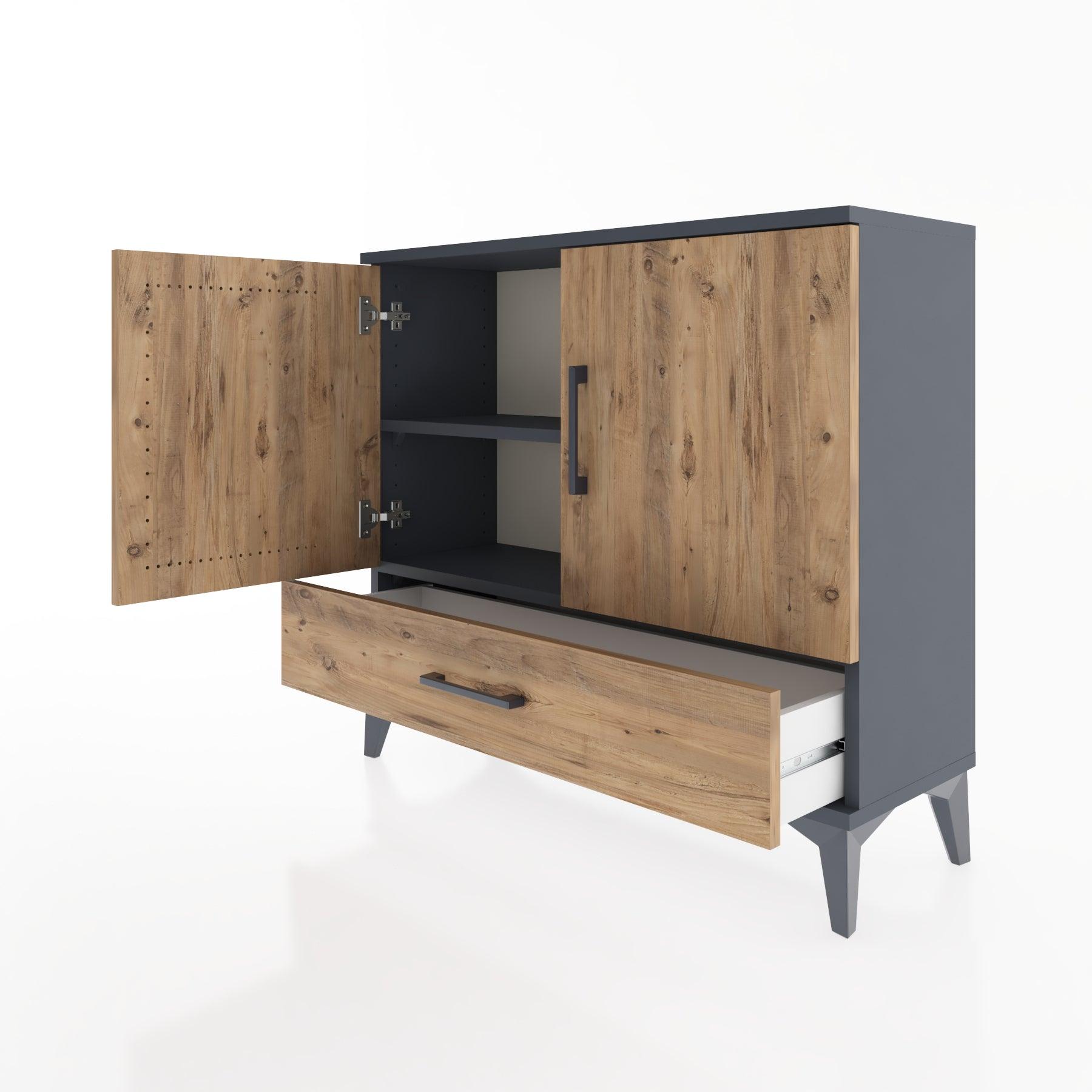 Woodntry Modüler Şifonyer Kapak ve Çekmeceli V1 88x30x68 cm Antrasit - Woodntry
