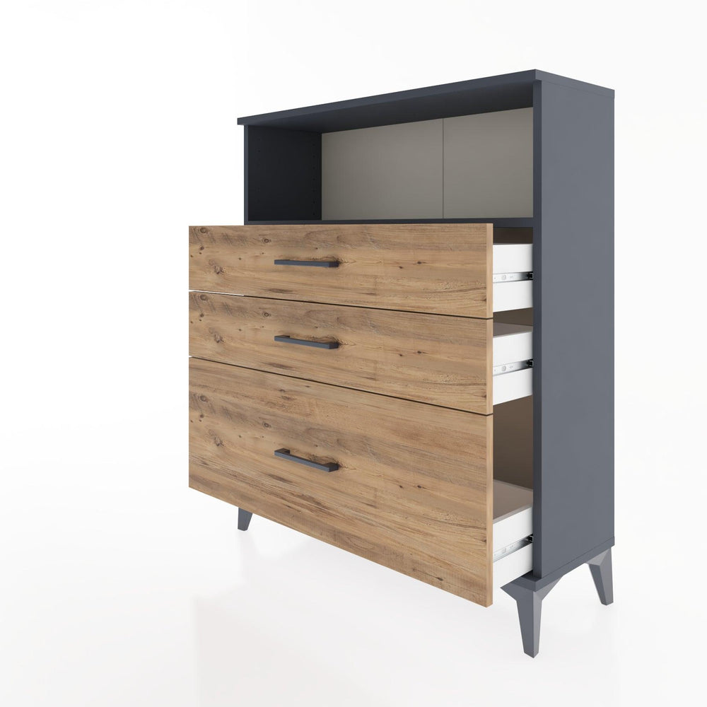 Woodntry Modüler Şifonyer Antrasit 88x30x94 cm Çekmeceli ve Raflı CR13-2