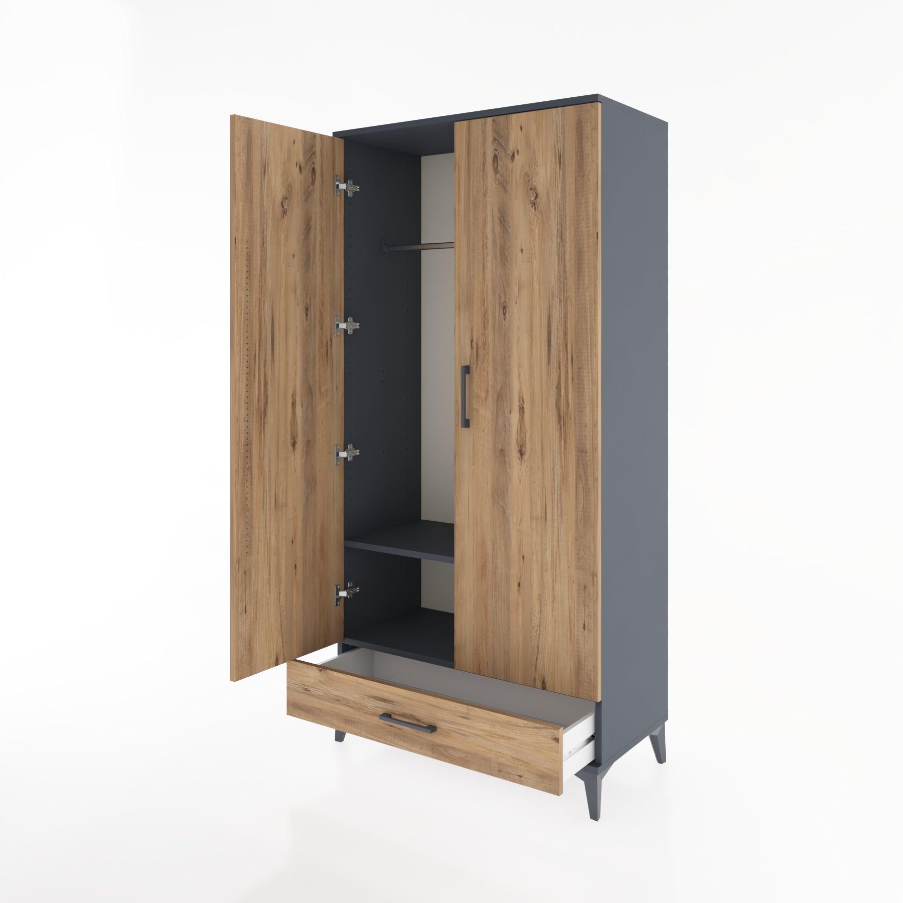 Woodntry Modüler Dolap Antrasit 88x44x170 cm Kapaklı ve Çekmeceli KC30-2