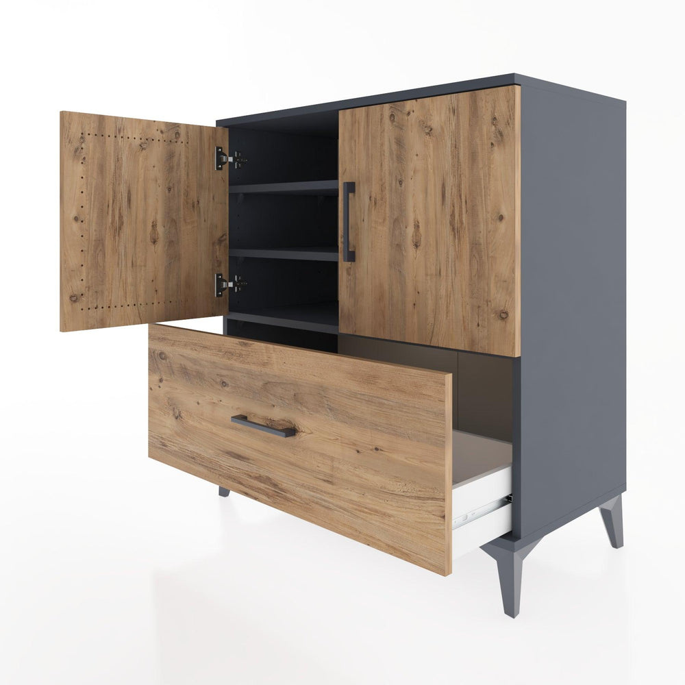 Woodntry Modüler Şifonyer Antrasit 88x44x84 cm Kapaklı ve Çekmeceli KC46-2