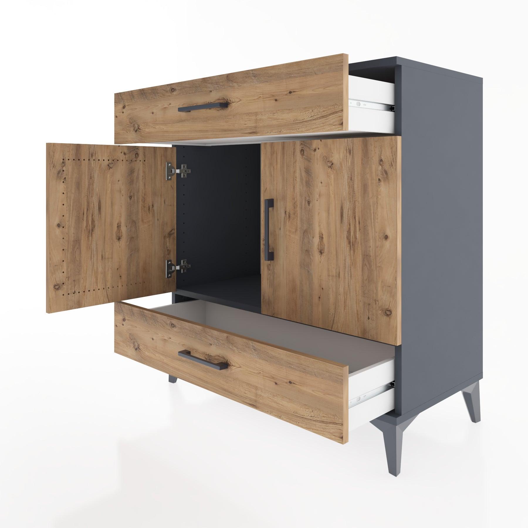 Woodntry Modular Dresser Anthracite 88x44x84 cm with Cover and Drawer KC60-2