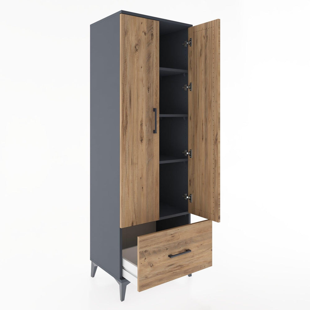 Woodntry Modüler Dolap Antrasit 60x44x170 cm Kapaklı ve Çekmeceli KC16-2