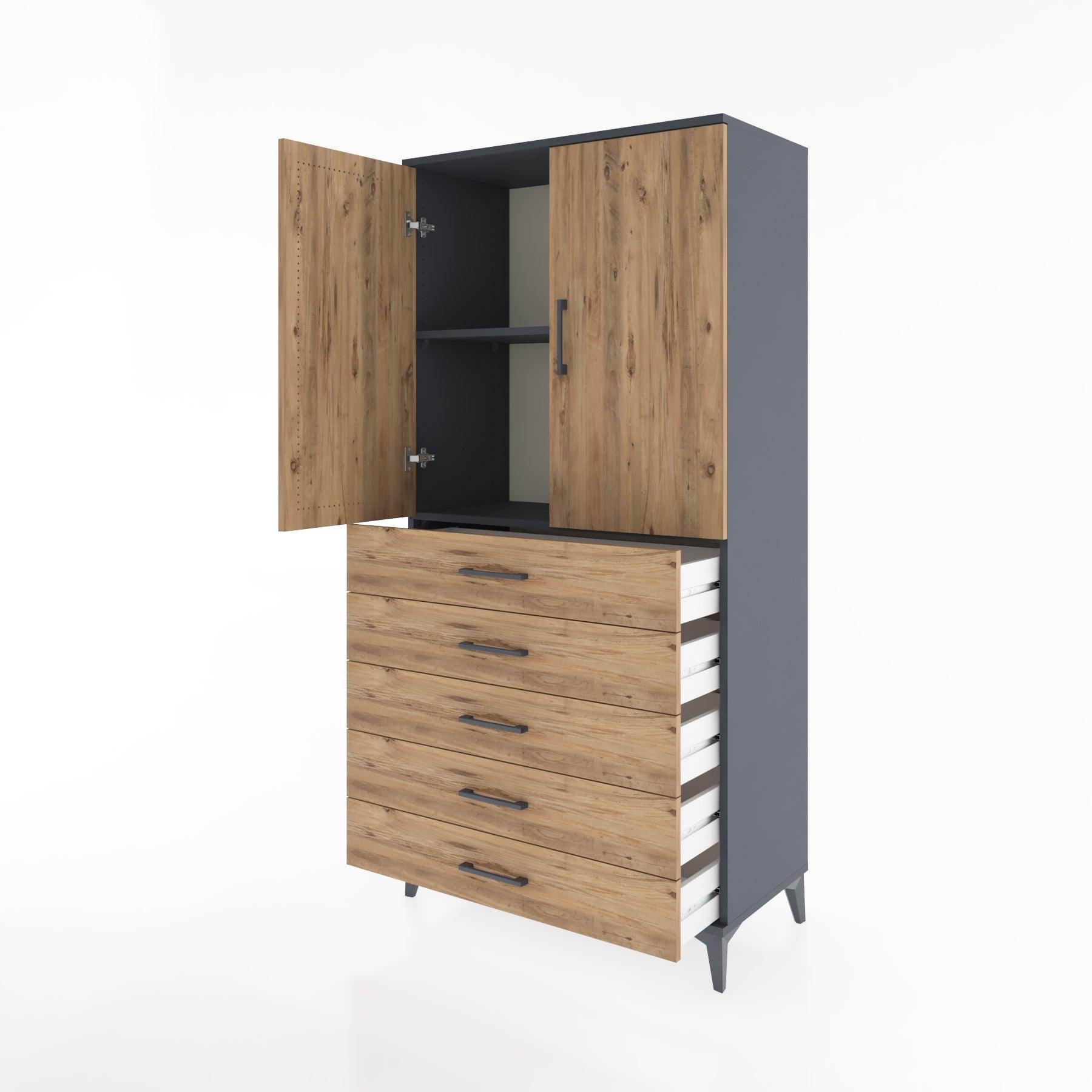 Woodntry Modular Cabinet Anthracite 88x44x170 cm with Doors and Drawers KC4-2