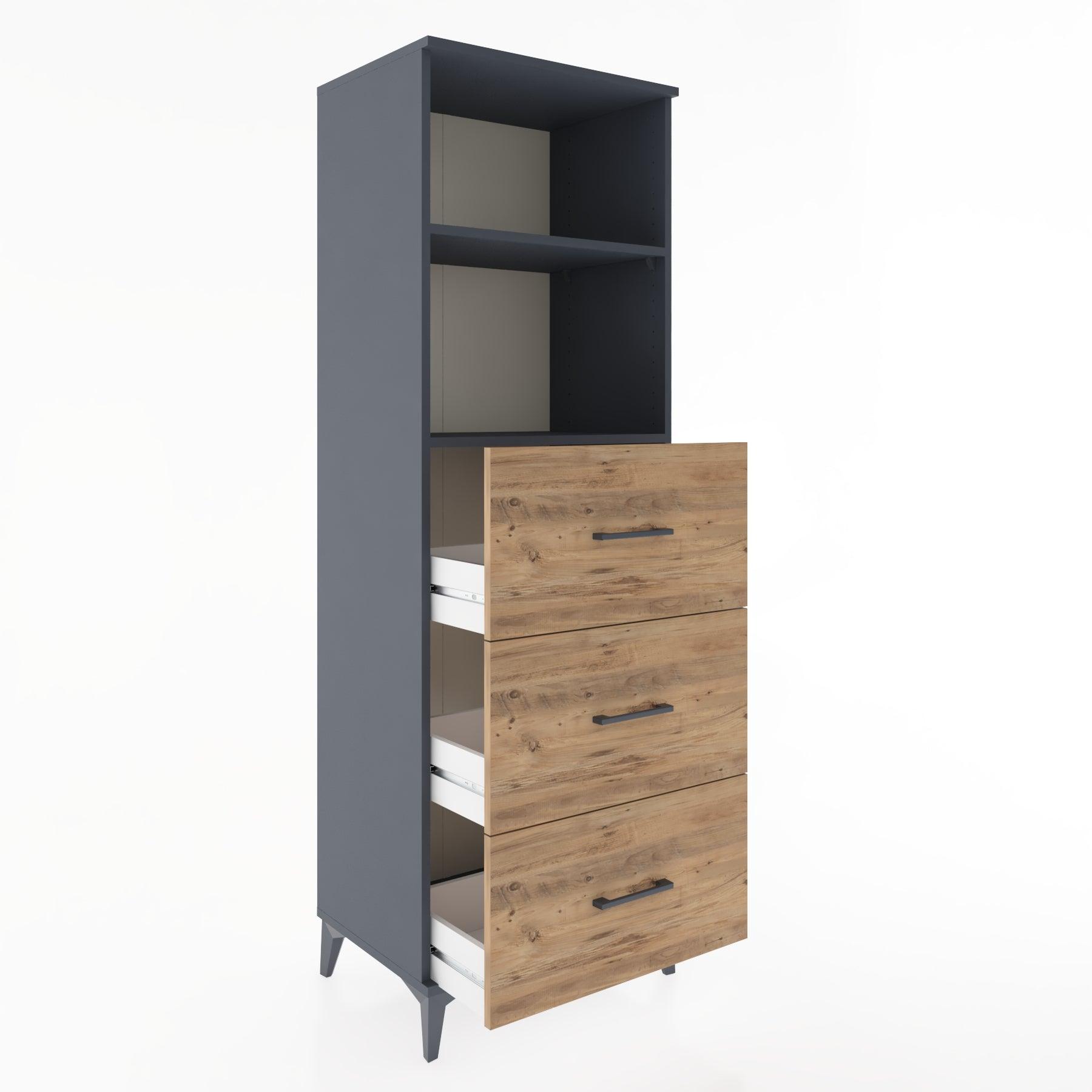 Woodntry Modüler Dolap Antrasit 60x44x170 cm Çekmeceli ve Raflı CR51-2
