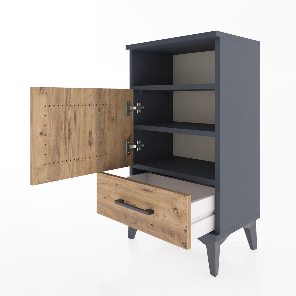 Woodntry Modüler Komodin Raf Kapak Çekmeceli 44x30x68 cm Antrasit - Woodntry