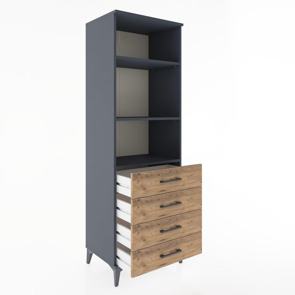 Woodntry Modüler Dolap Antrasit 60x44x170 cm Çekmeceli ve Raflı CR36-2