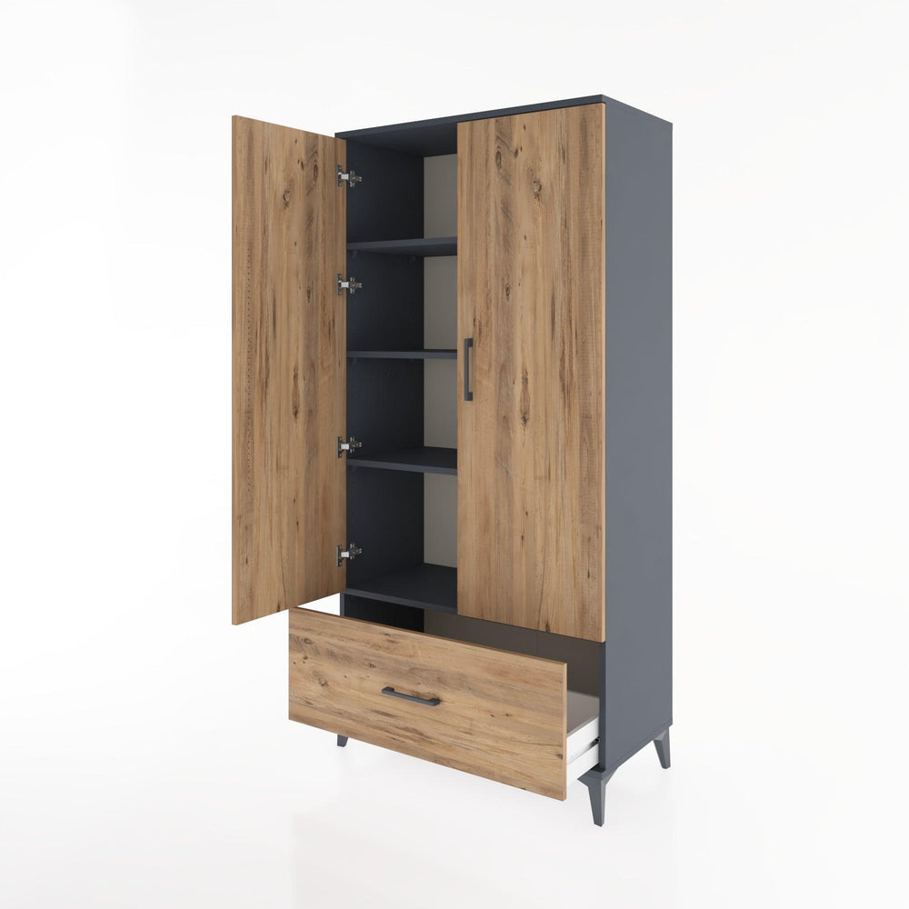 Woodntry Modüler Dolap Antrasit 88x44x170 cm Kapaklı ve Çekmeceli KC16-2