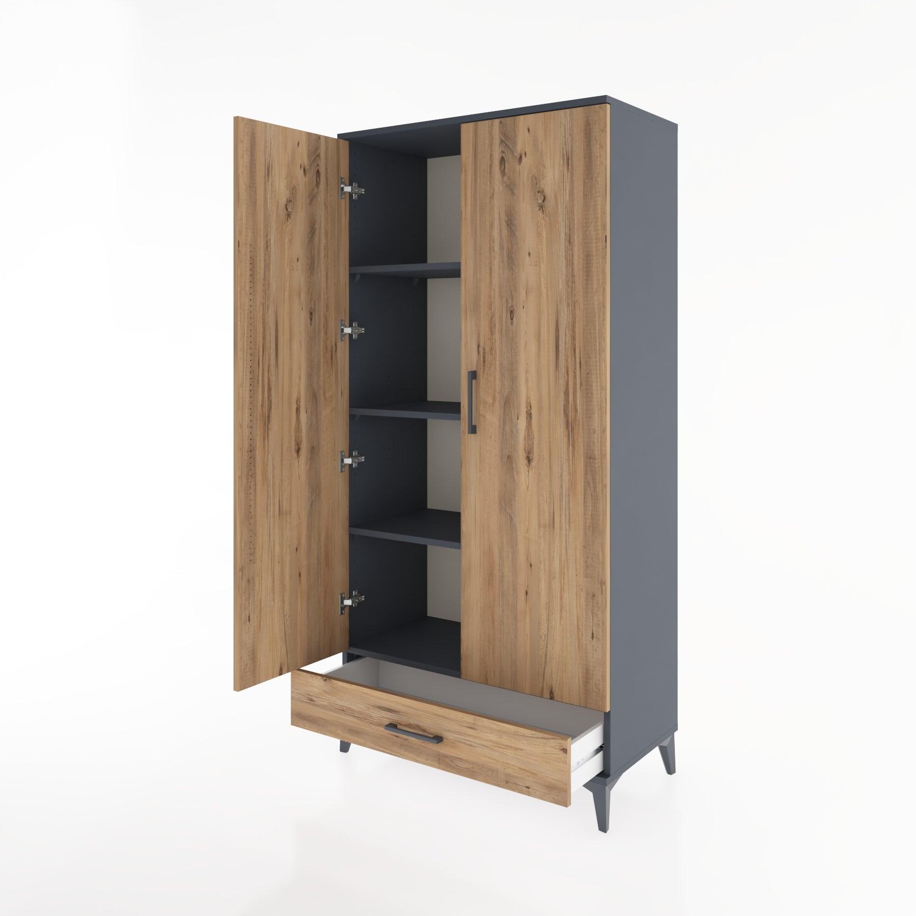 Woodntry Modular Cabinet Anthracite 88x44x170 cm with Doors and Drawers KC8-2