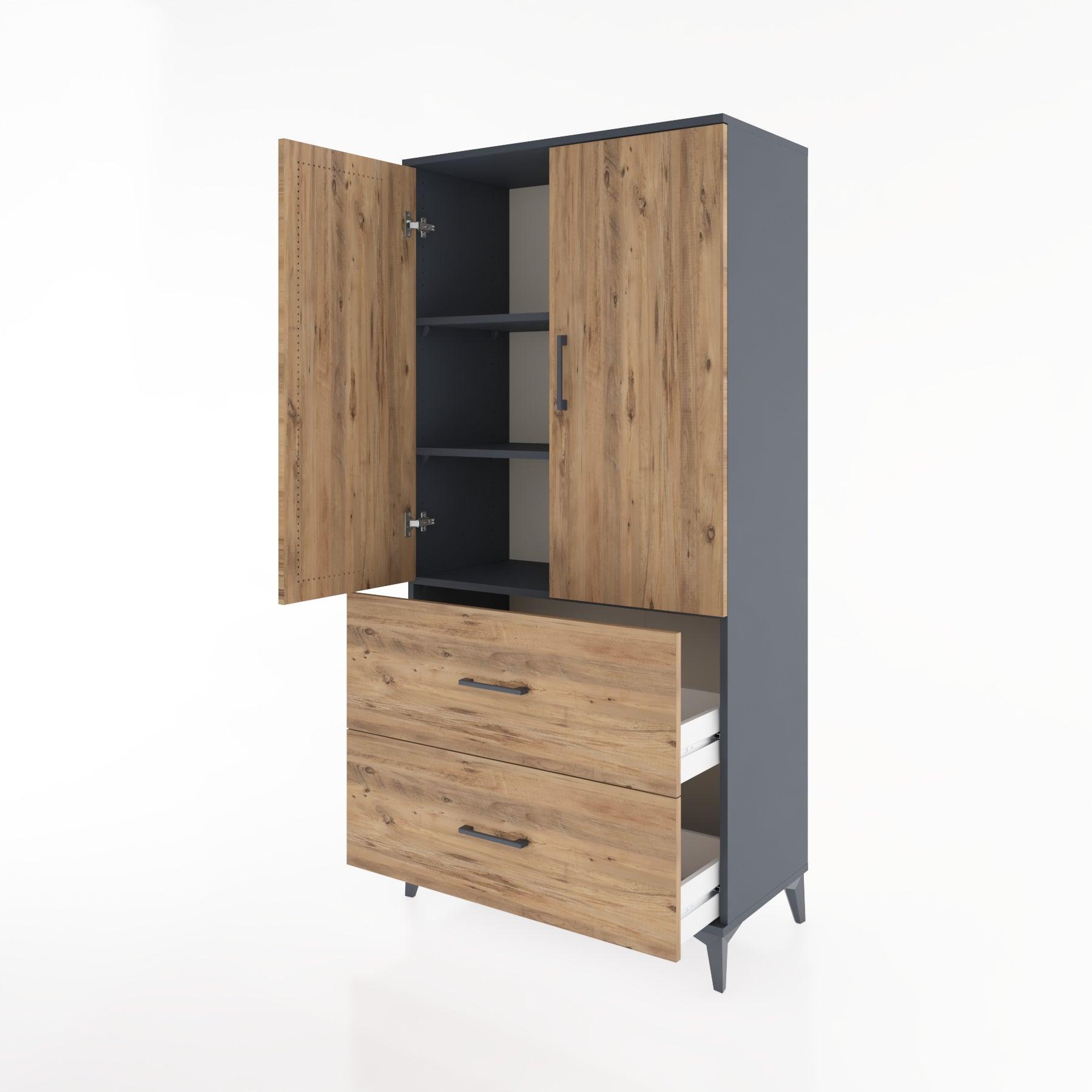 Woodntry Modular Cabinet Anthracite 88x44x170 cm with Doors and Drawers KC21-2