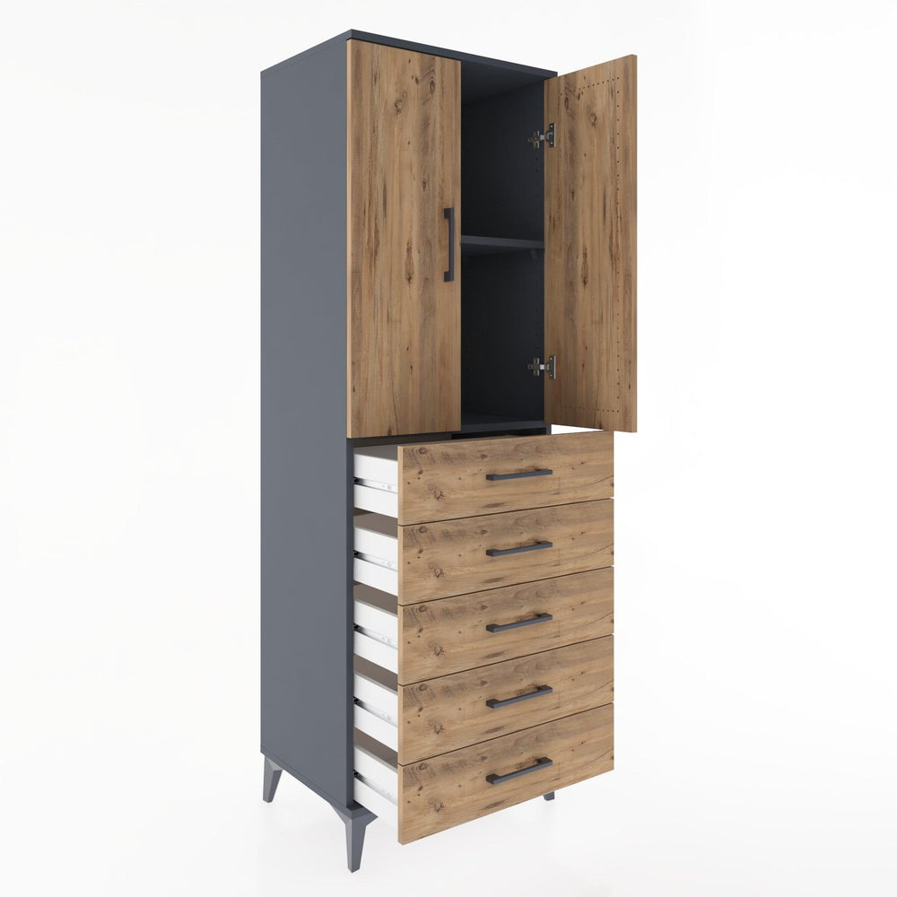 Woodntry Modular Cabinet Anthracite 60x44x170 cm with Doors and Drawers KC4-2
