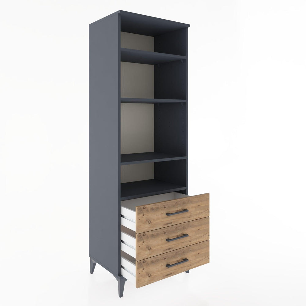 Woodntry Modüler Dolap Antrasit 60x44x170 cm Çekmeceli ve Raflı CR37-2